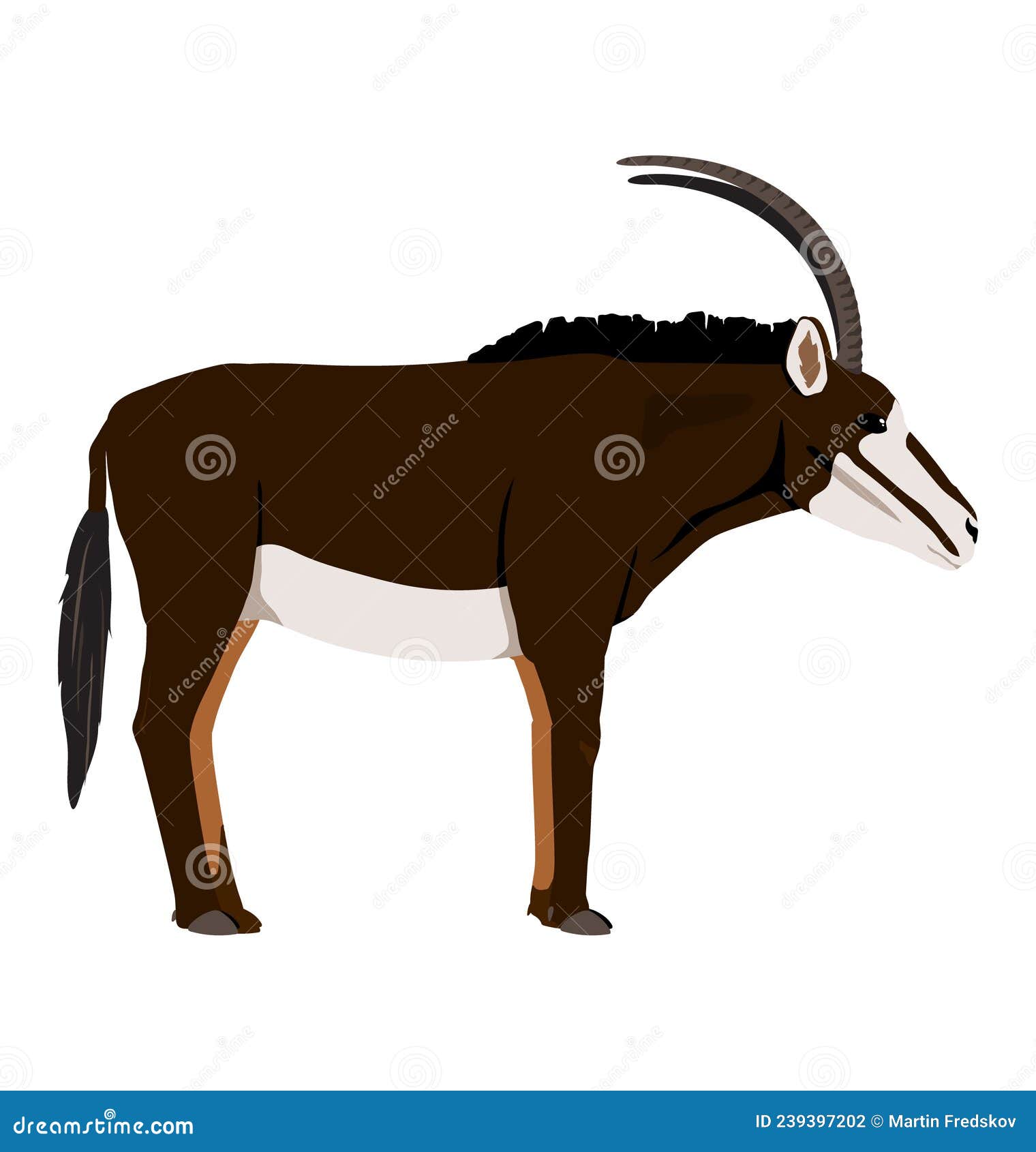 Hippotragus niger sable antelope mężczyzna widok z boku płaski. Antylopa samca, widoczna w widoku bocznym wektor płaski