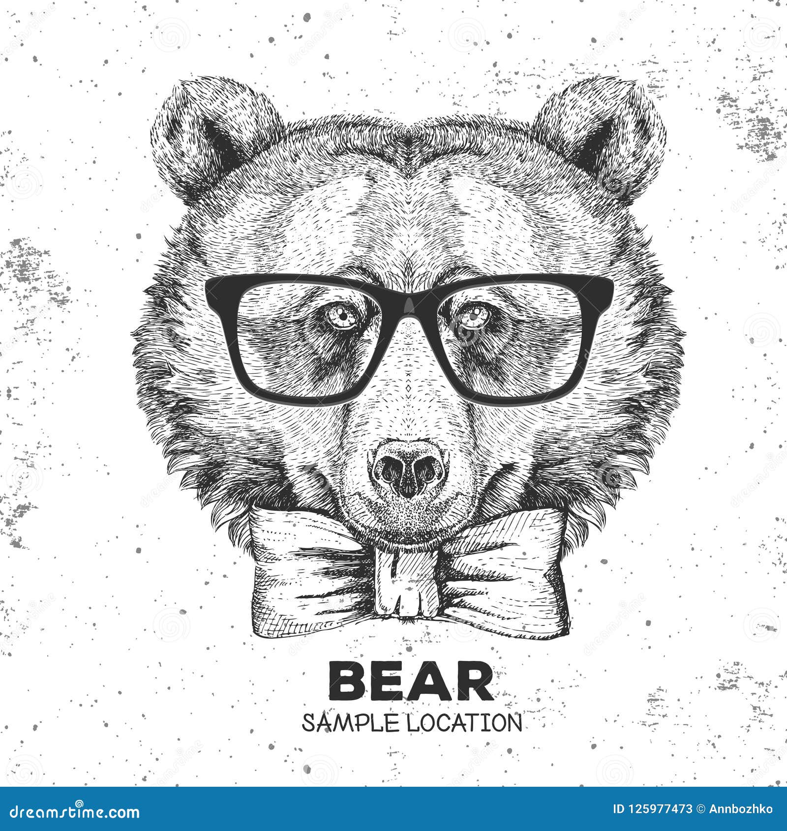 hipster animal bear. hand drawing muzzle of animal dog