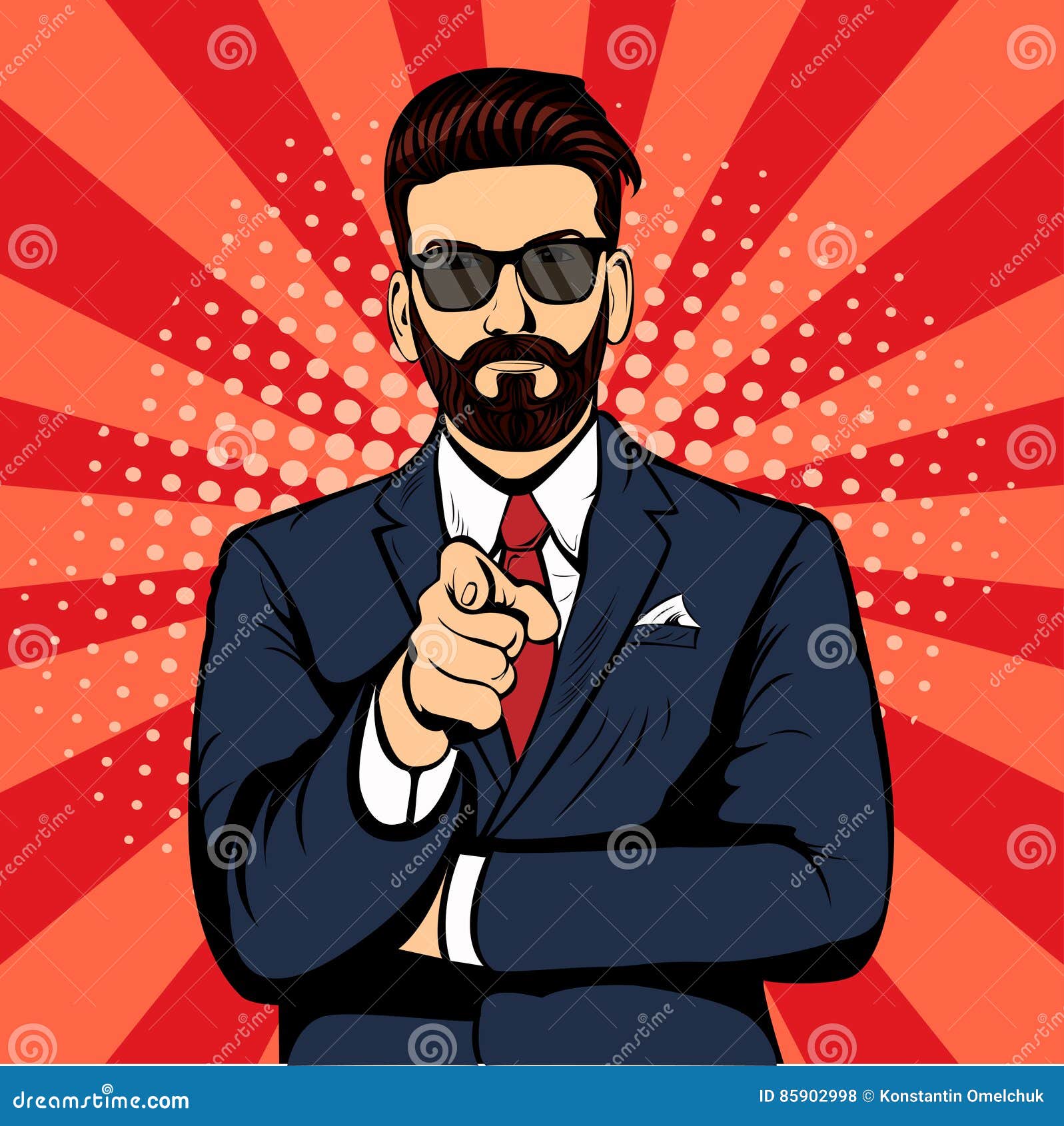 hipster beard businessman pointing finger pop art retro  