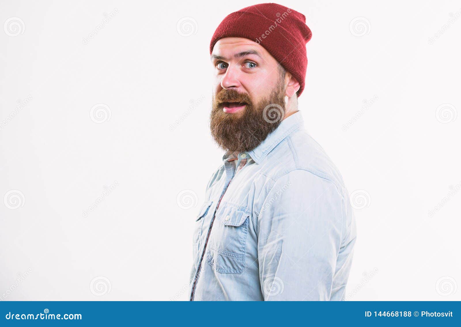 Hipster Bearded Guy Wear Bright Hat Accessory. Barbershop Concept Stock ...