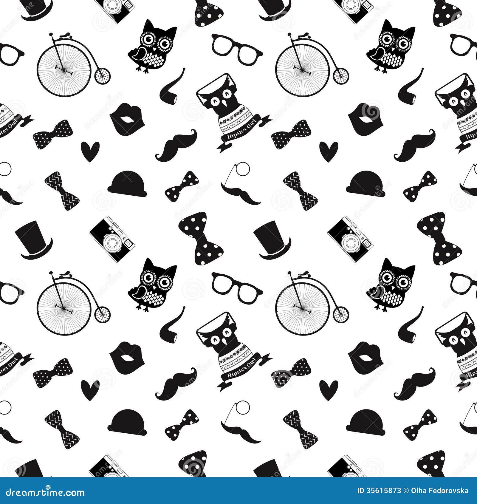  Hipster  Black  And White  Seamless Pattern  Stock Vector 