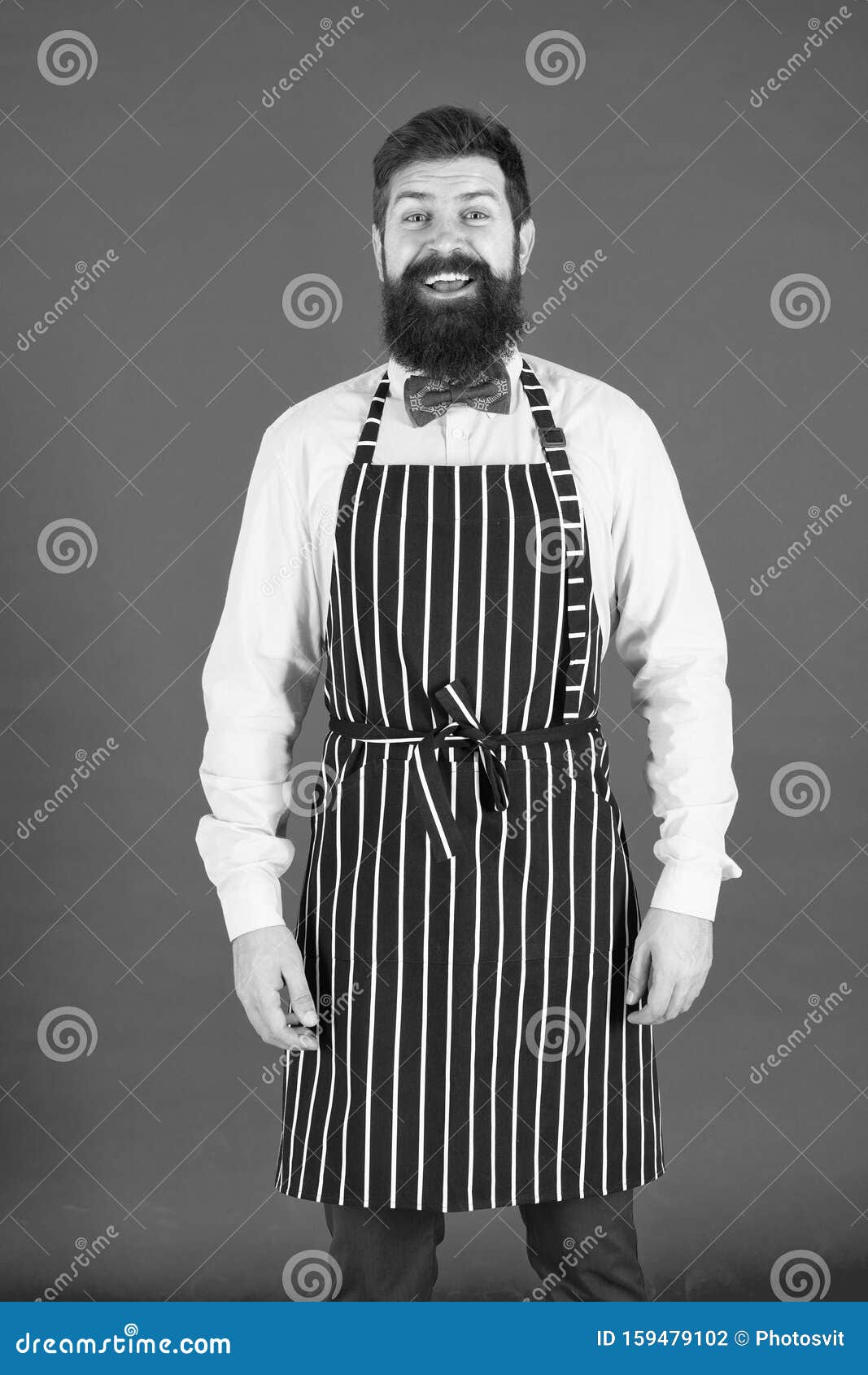 Hipster Cafe Concept Man With Beard Cook Hipster Apron Hipster Chef Cook Red Background 