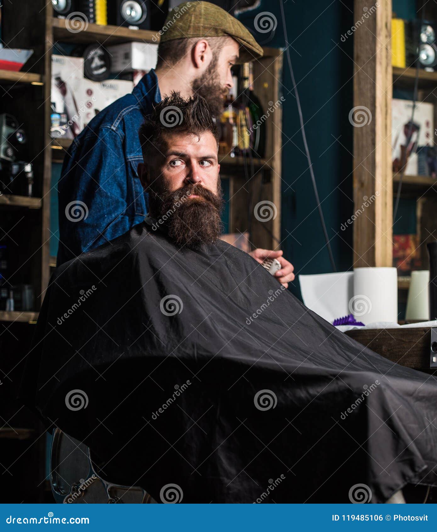 Hipster Client Getting Haircut. Haircut Process Concept Stock Photo ...