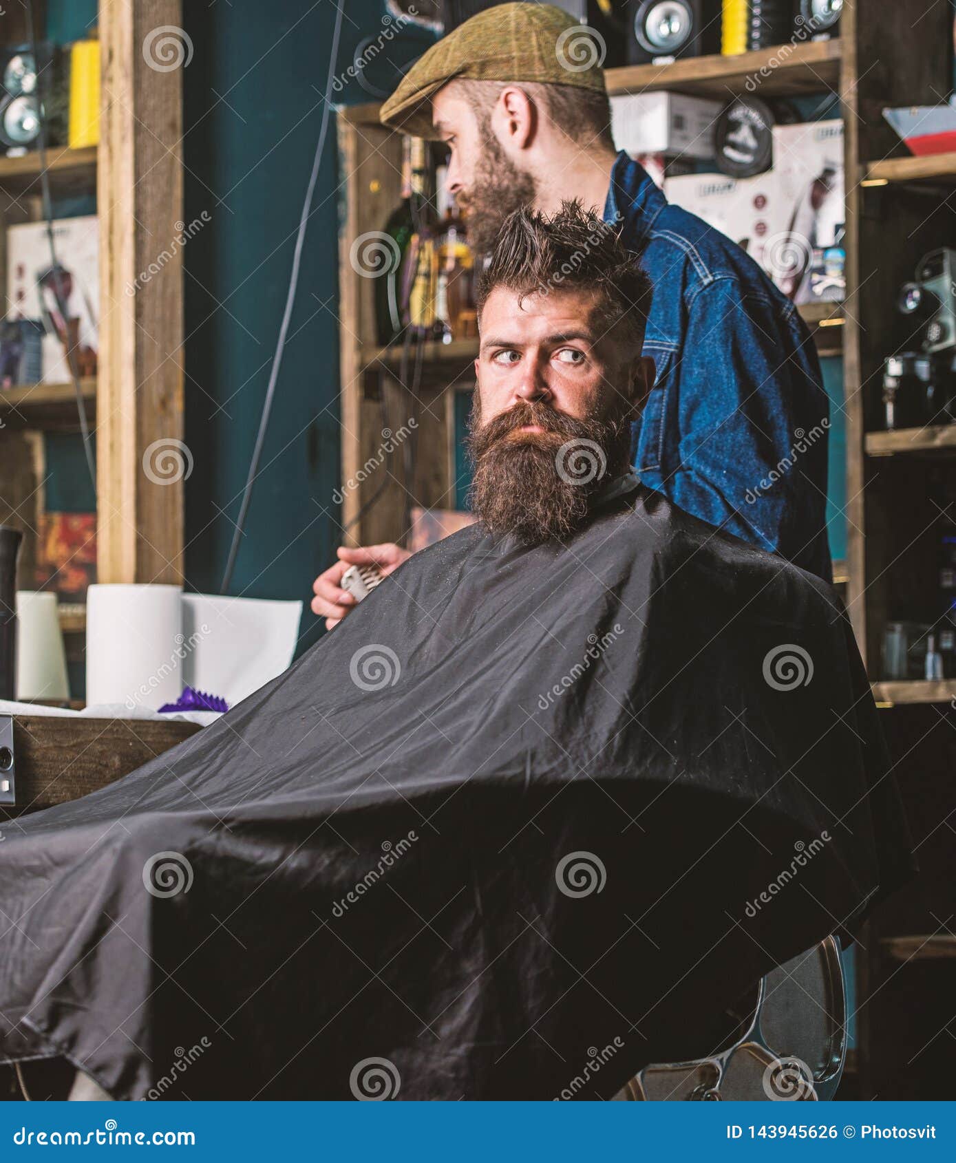 Hipster Client Getting Haircut. Haircut Process Concept Stock Photo ...