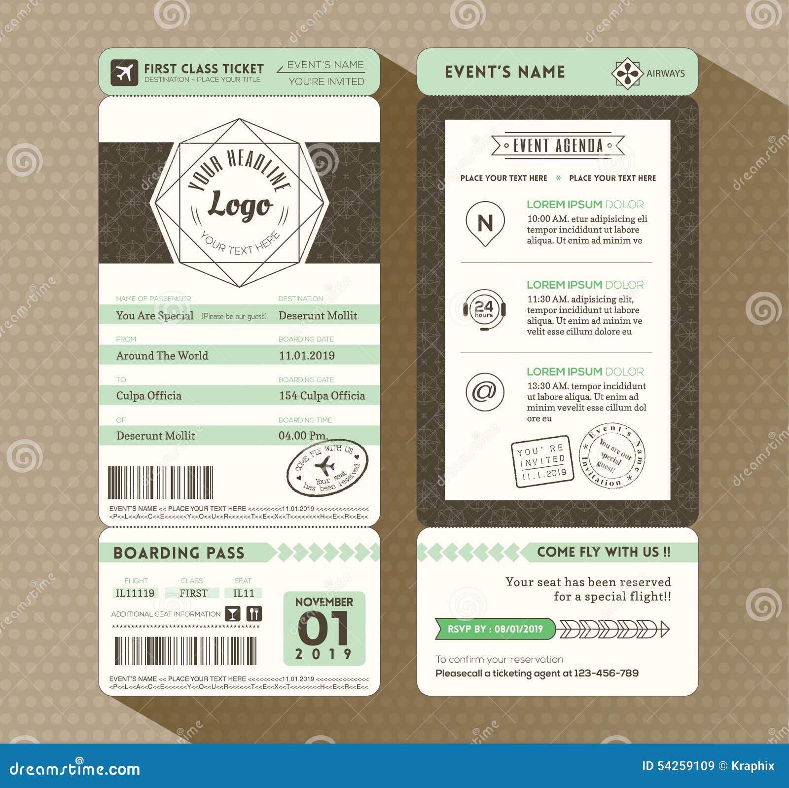 hipster  boarding pass ticket event invitation