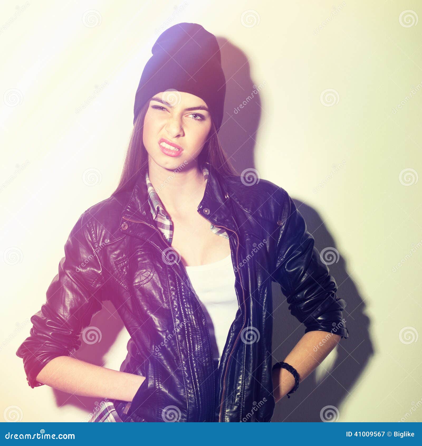 Hipster Girl with Beanie Hat Showing Attitude Stock Image - Image ...