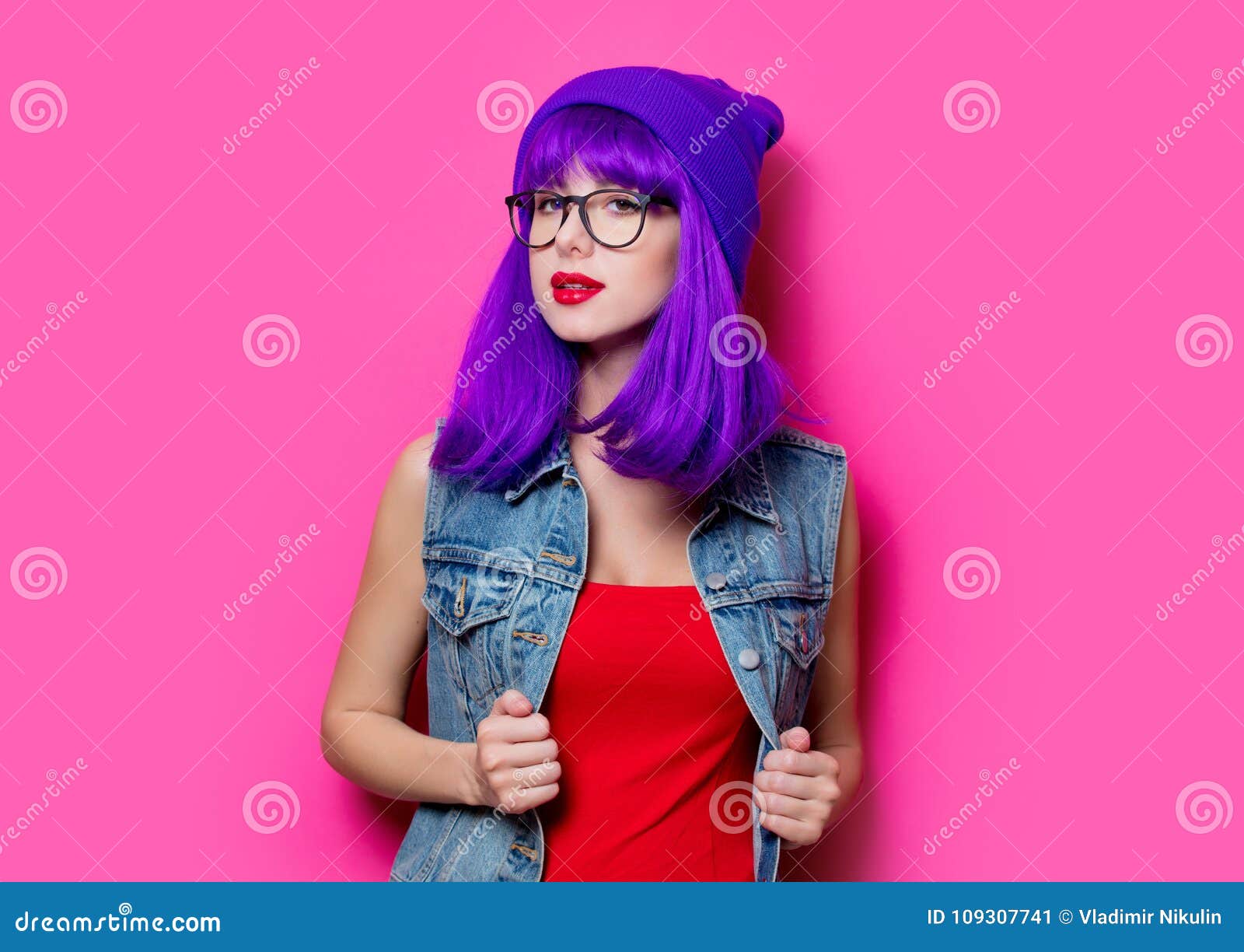Hipster Girl with Purple Hair Stock Image - Image of hair, purple ...