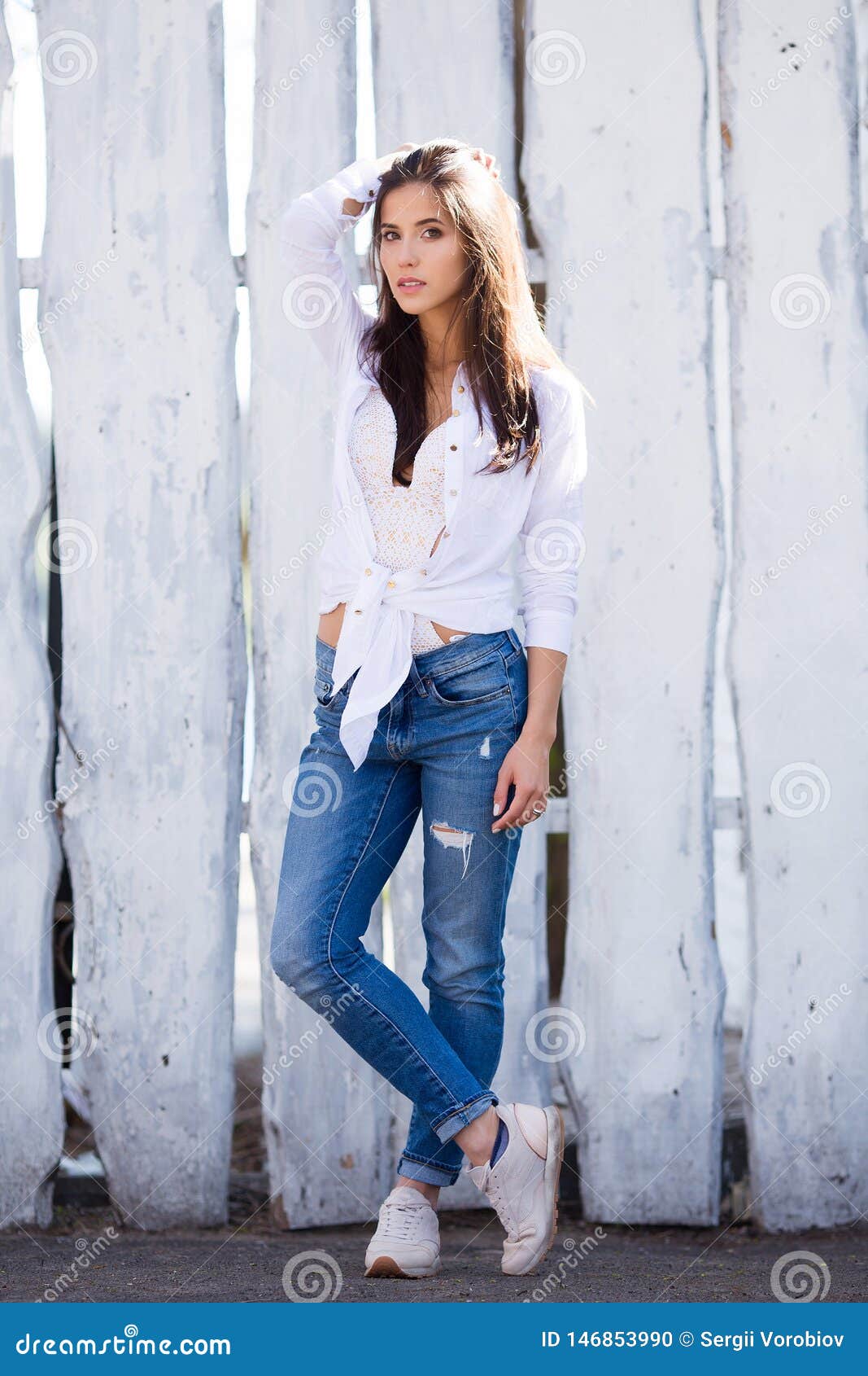 Hipster Girl Wearing Blank White Shirt ...