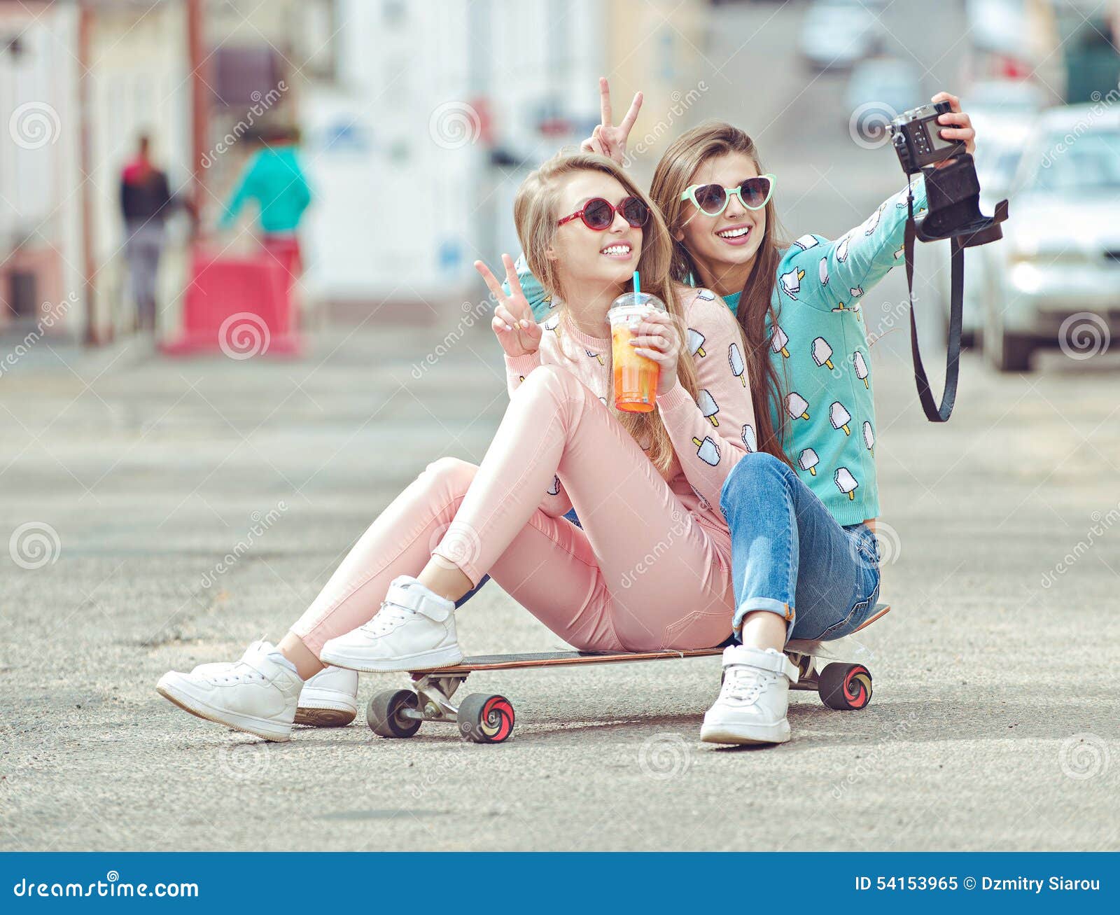 Hipster Girlfriends Taking A Selfie In Urban City Stock Image Image