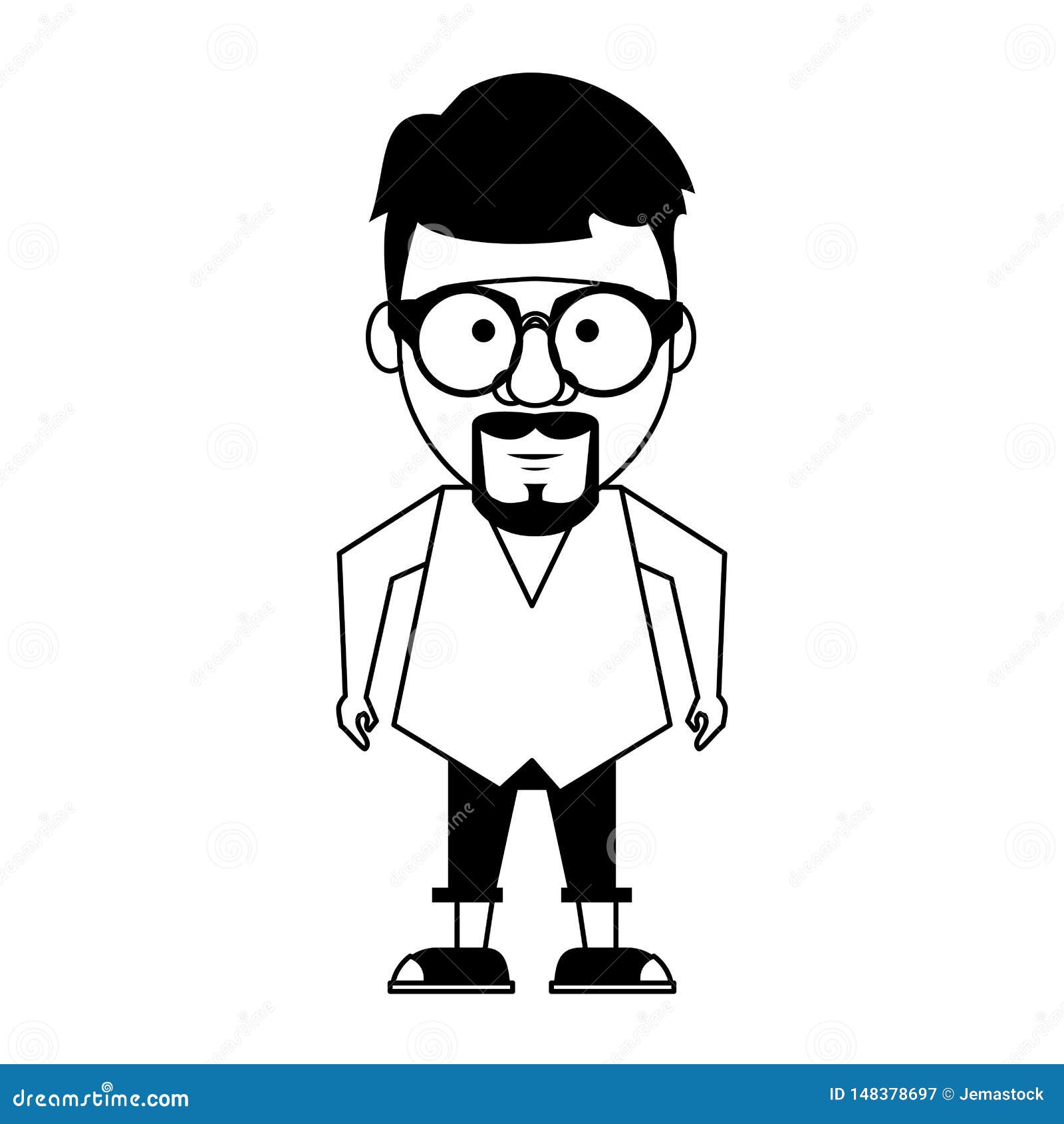 Hipster Guy with Glasses and Mustache in Black and White Stock Vector -  Illustration of character, element: 148378697