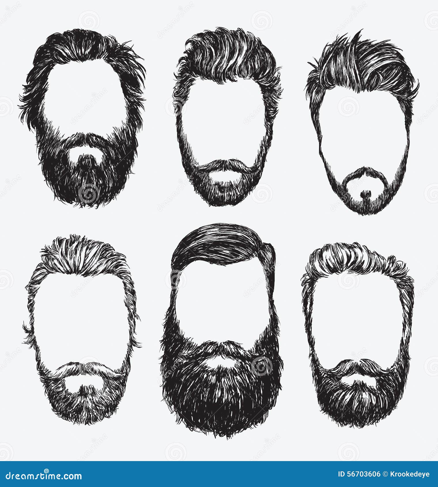 Hipster Hair And Beards, Fashion Vector Illustration Set 