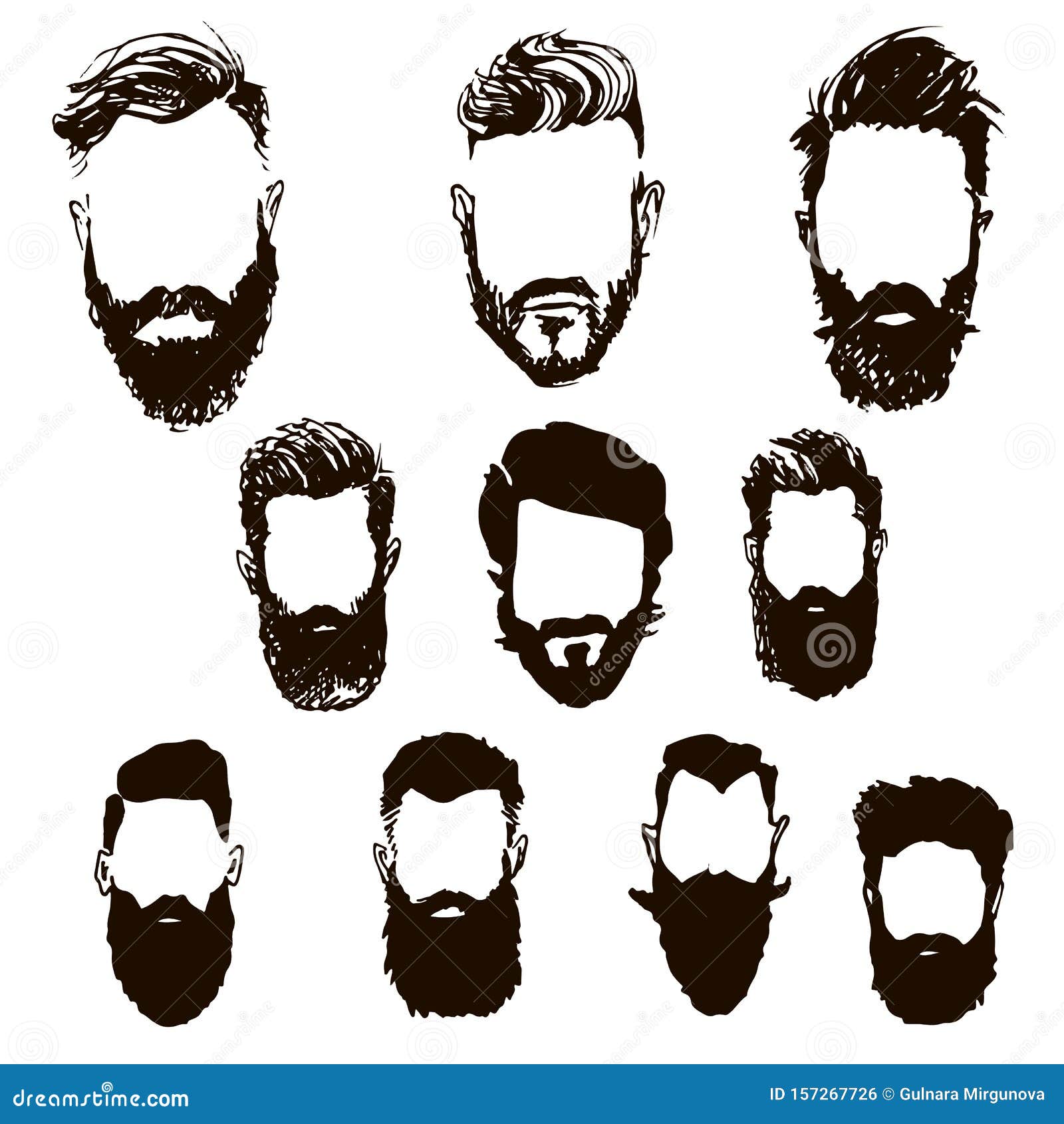 Hand Drawn Hipster Hair and Beards Illustration Set. Stock Vector ...