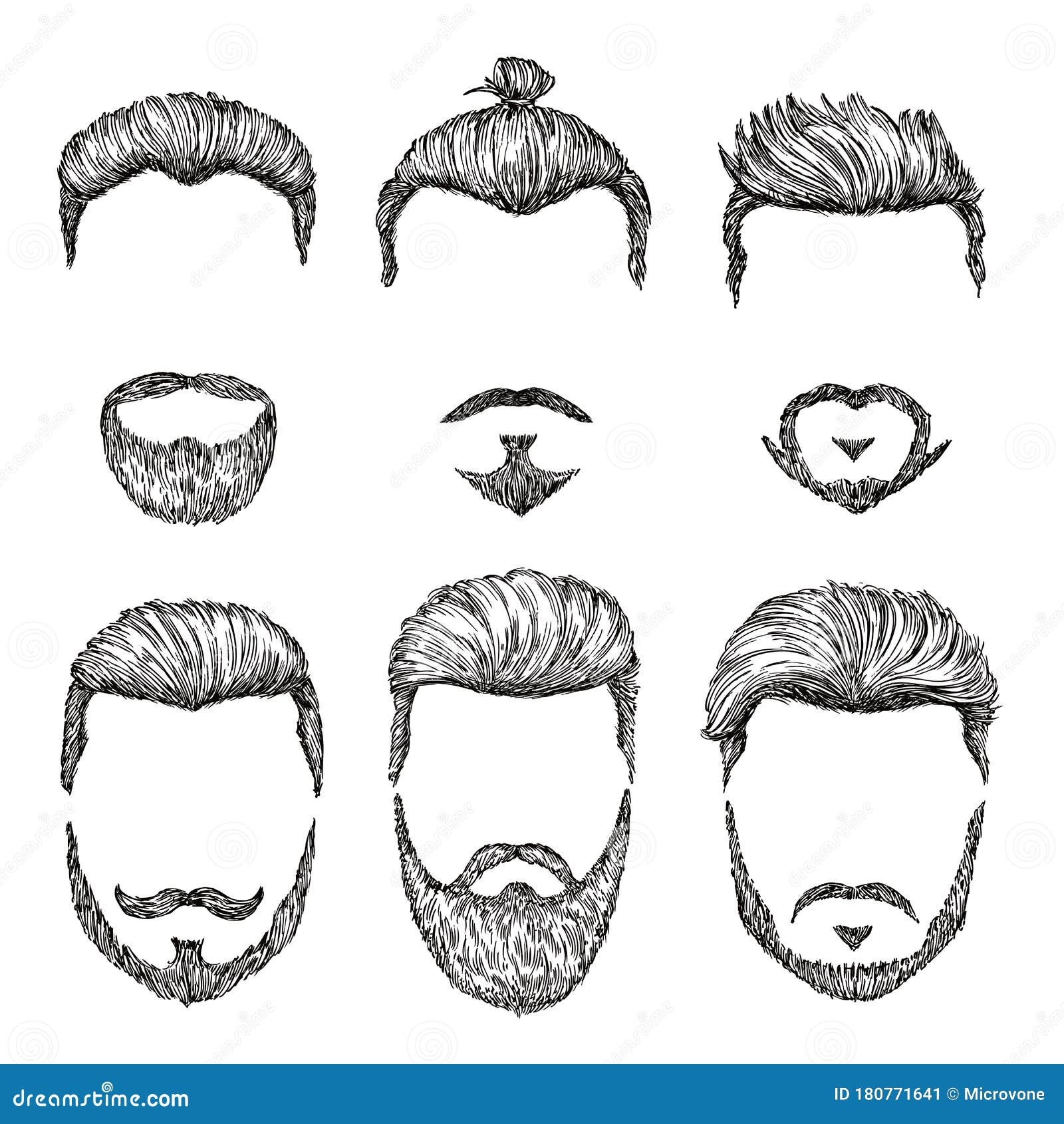 Hipster Haircut. Hand Drawn Vintage Hair Styles. Isolated Man Beards and  Moustache Models Stock Vector - Illustration of group, hairstyle: 180771641
