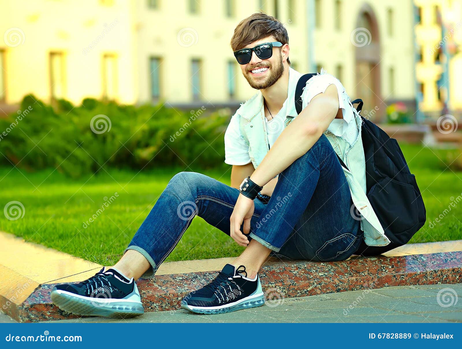 Hipster Handsome Man in Stylish Summer Clothes in the Street Stock ...