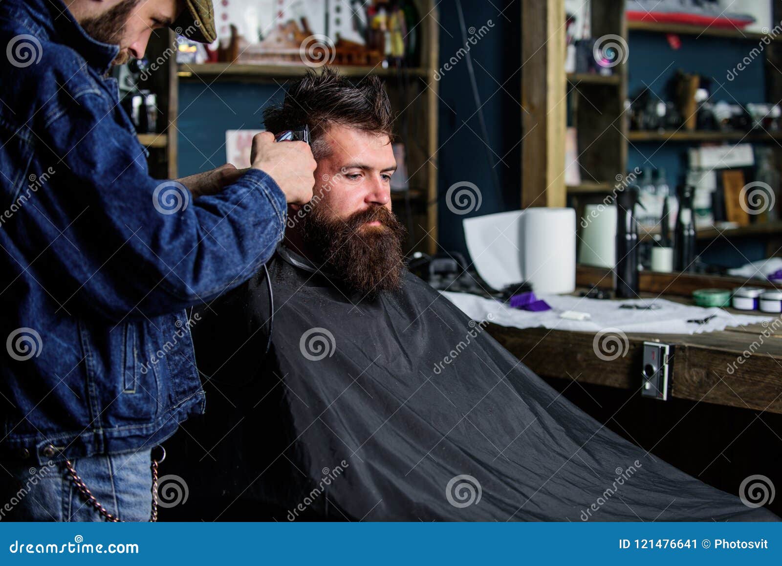 Hipster Lifestyle Concept. Hipster Client Getting Haircut Stock Image ...