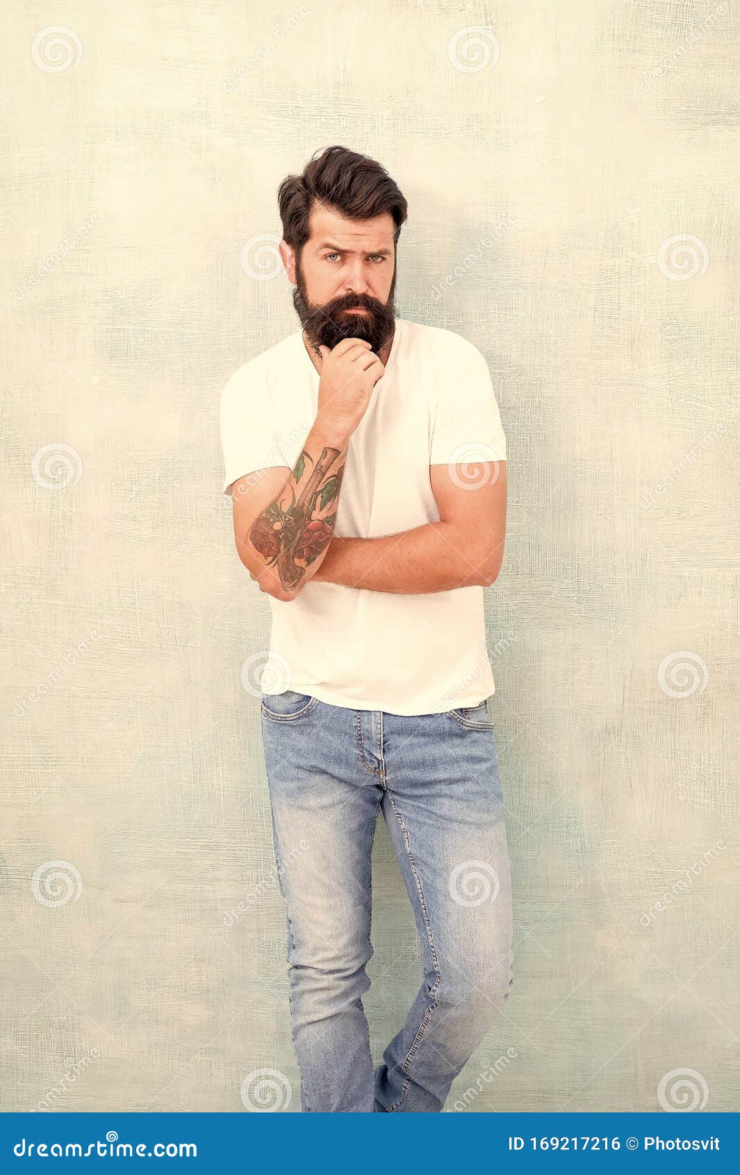 Hipster Long Well Groomed Beard and Mustache. Casual Style daily Life ...