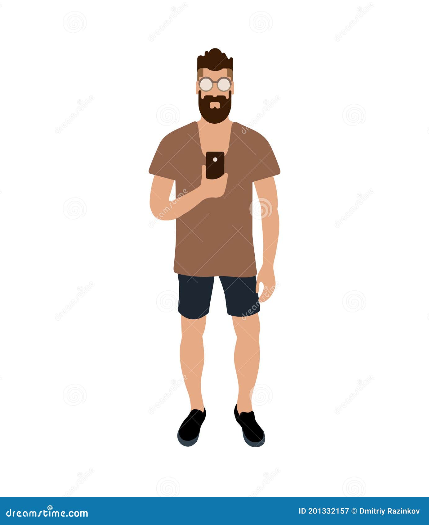 Hipster Man Making Selfie. Cartoon Character with Beard in Brown T-shirt  and Black Shirts. EPS 10 Vector. Stock Vector - Illustration of cool,  casual: 201332157
