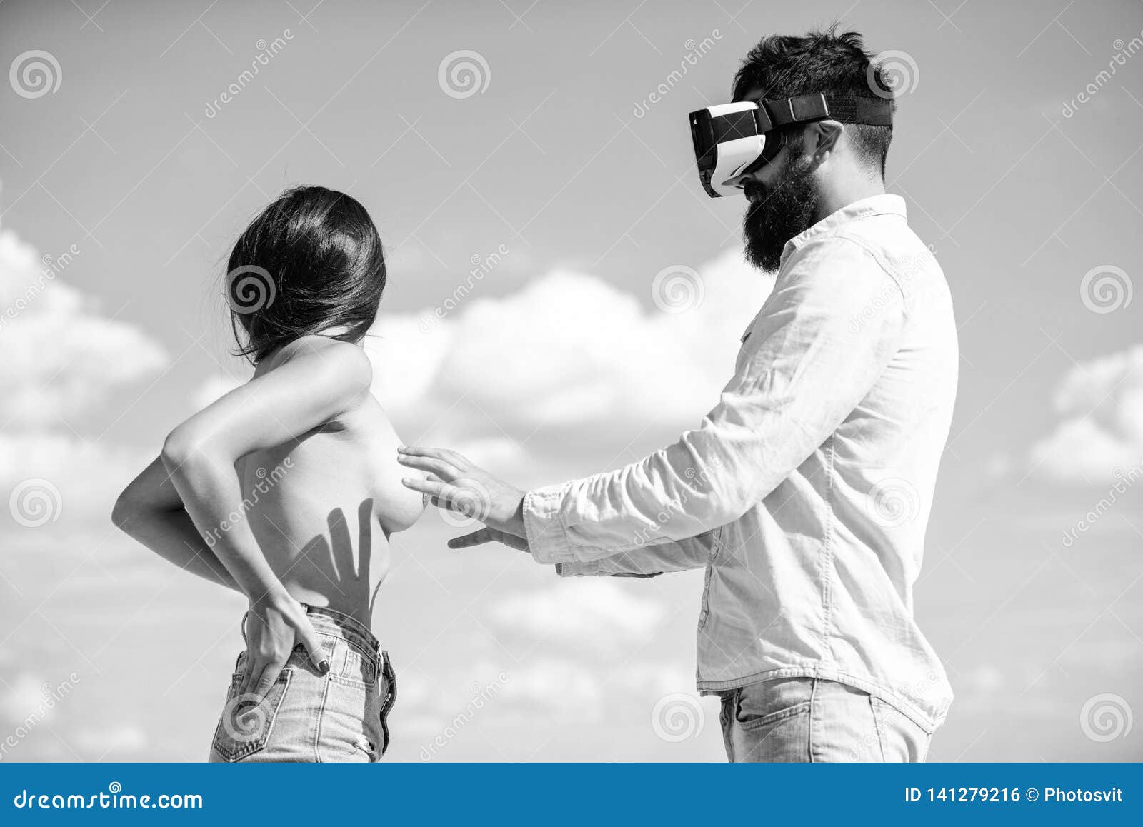 Hipster Man Play Virtual Sex Game Hmd or Vr Glasses image