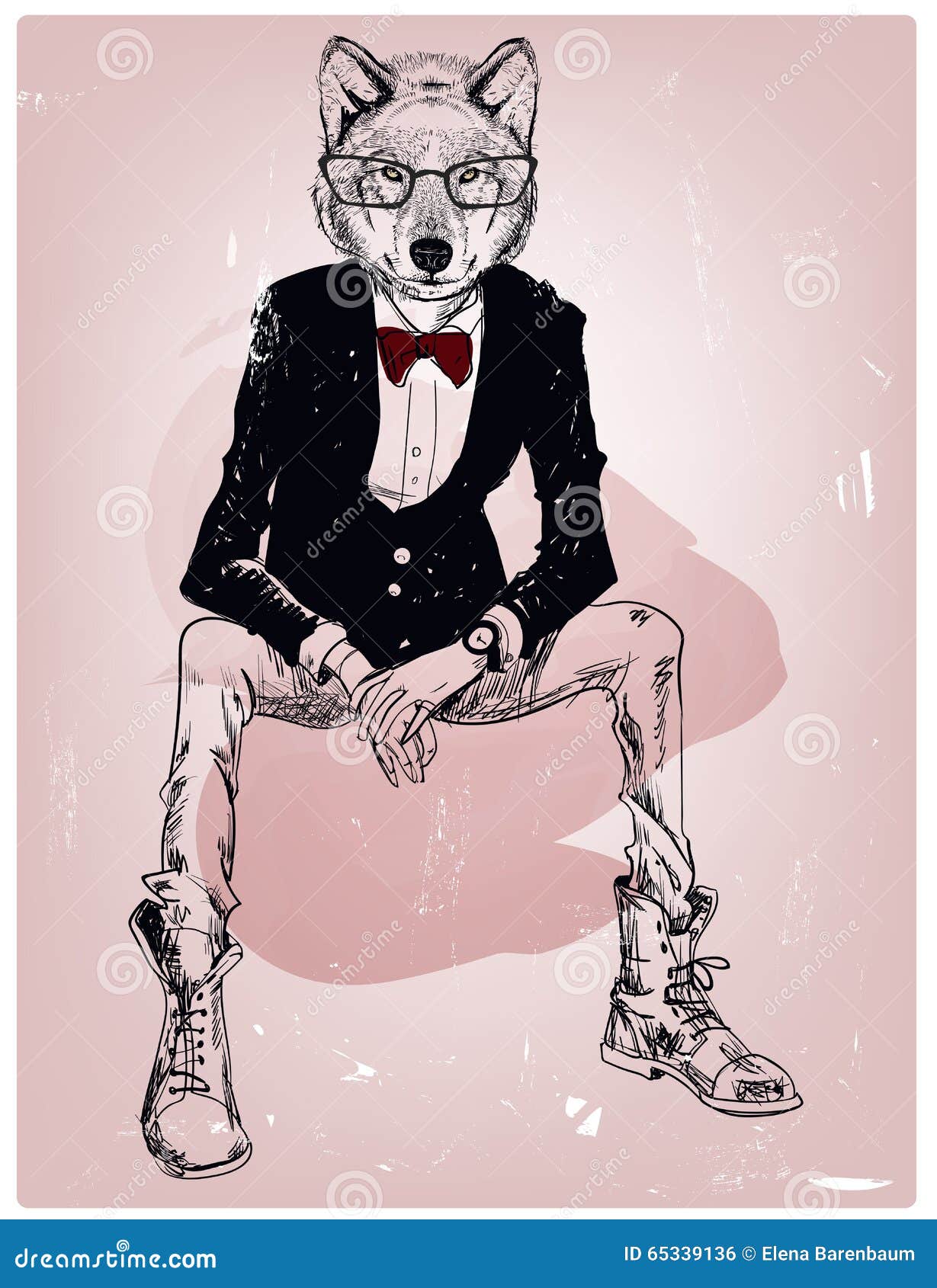 hipster portrait of wolf with glasses