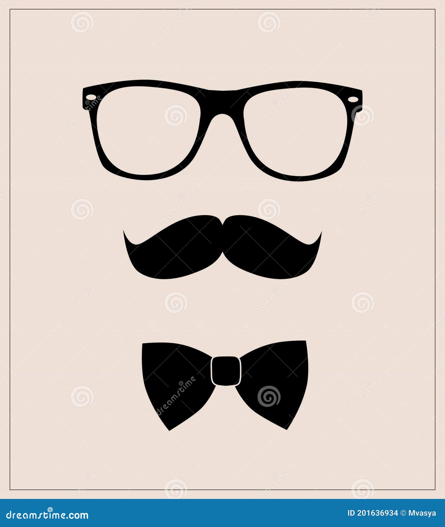 Geek Face Hipster Style Set Bowtie Glasses And Mustaches Vector Abstract Illustration