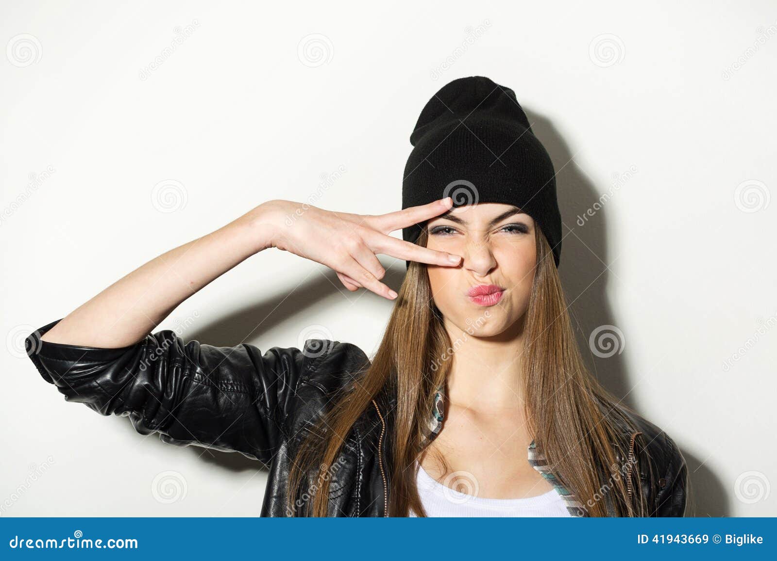 Hipster Teenage Girl with Beanie Hat Posing Stock Image - Image of ...
