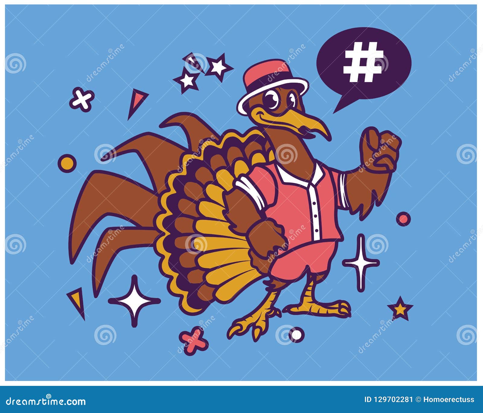 Hipster Turkey Cartoon T Shirt Design Stock Vector - Illustration of  dressing, bird: 129702281