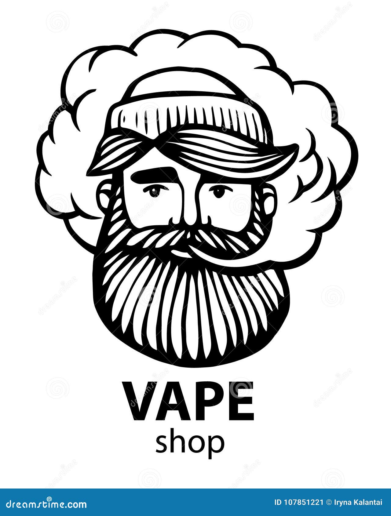 hipster with vape and cloud.  vaper men on black  background. hand-drawn hipster dude with mustache and