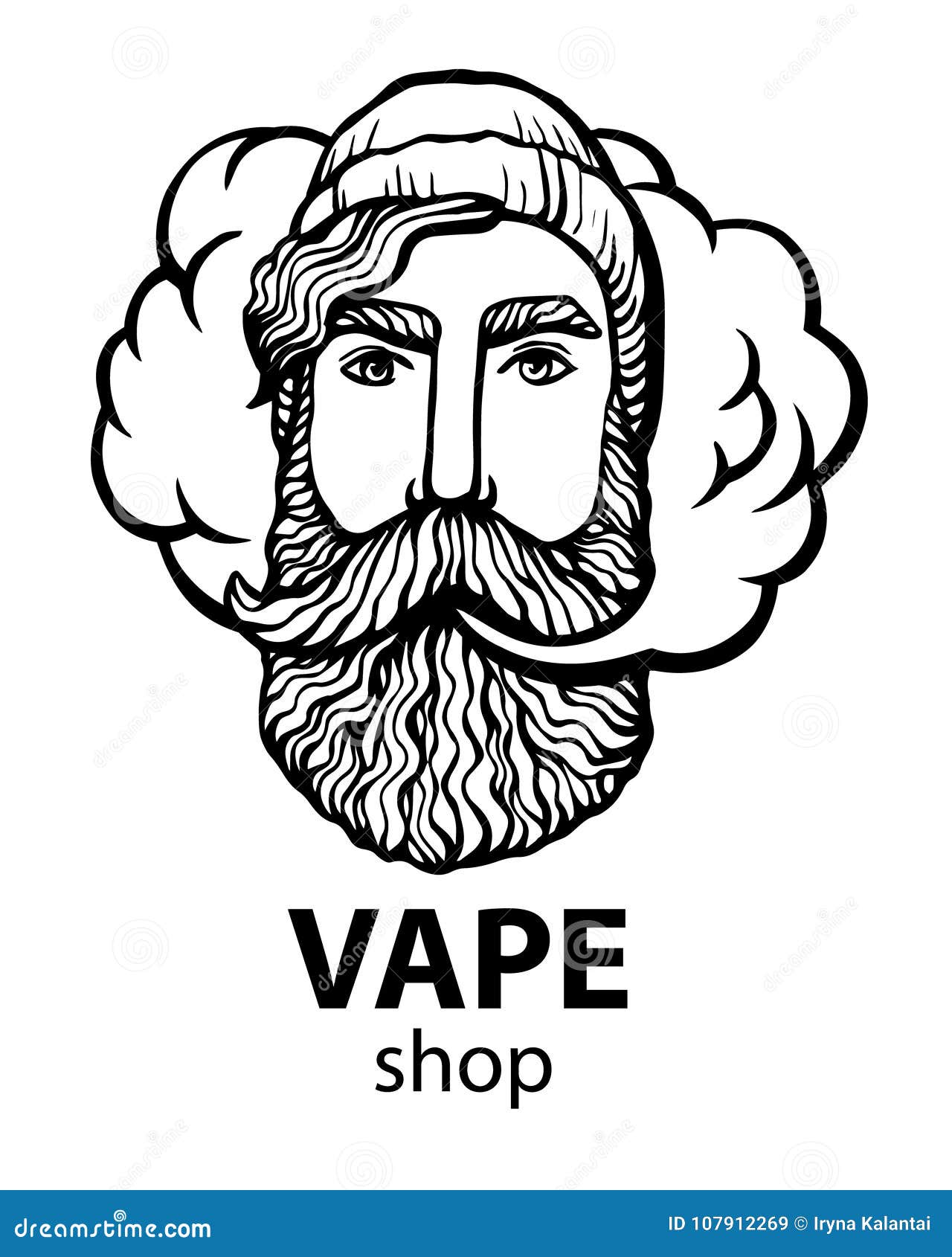 hipster with vape and cloud.  vaper men on black  background. hand-drawn hipster dude with mustache and