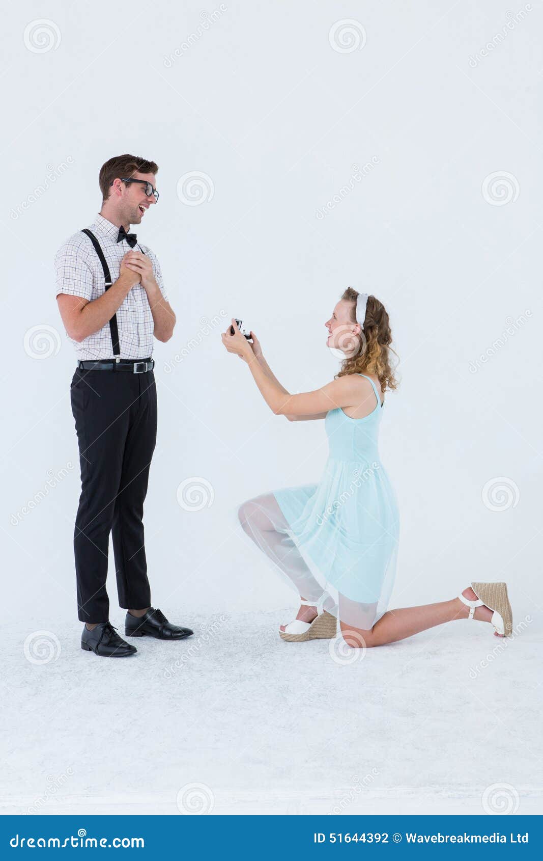 Hipster Woman Doing a Marriage Proposal To Her Boyfriend Stock ...
