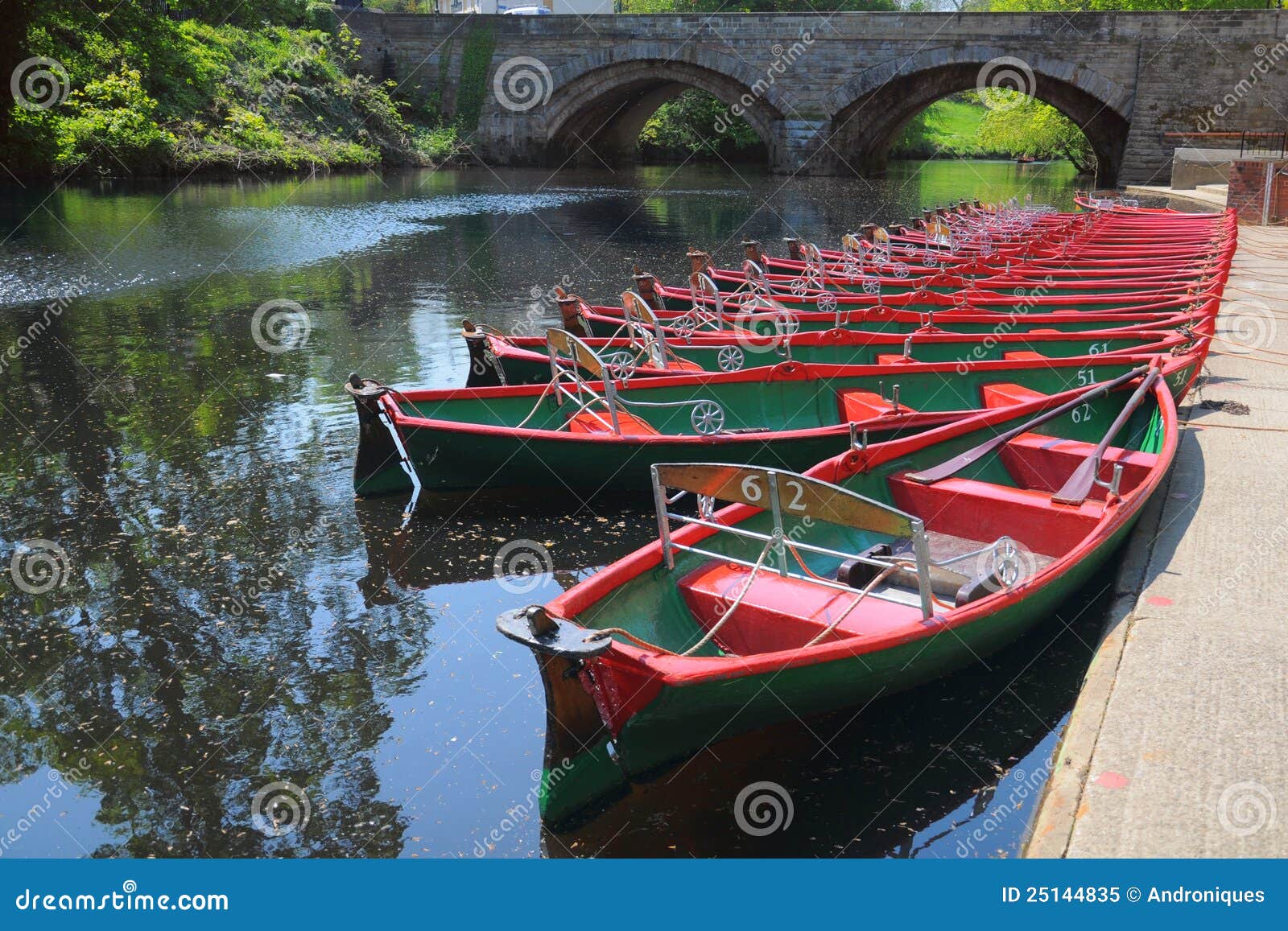hire boats & bridge, river nidd, knaresborough, uk stock