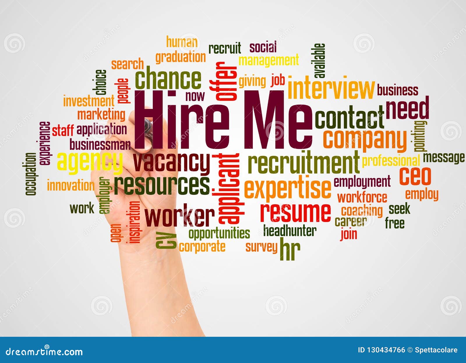 Hire Me Word Cloud and Hand with Marker Concept Stock Photo Image of