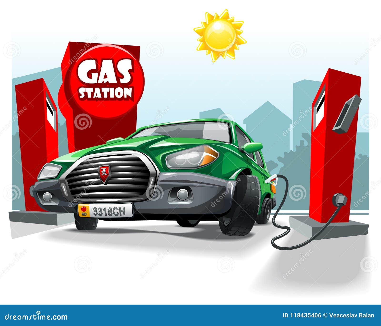 Green Cartoon Car Stay on Gas Station and Fill the Petrol Stock Vector -  Illustration of flammable, drive: 118435406