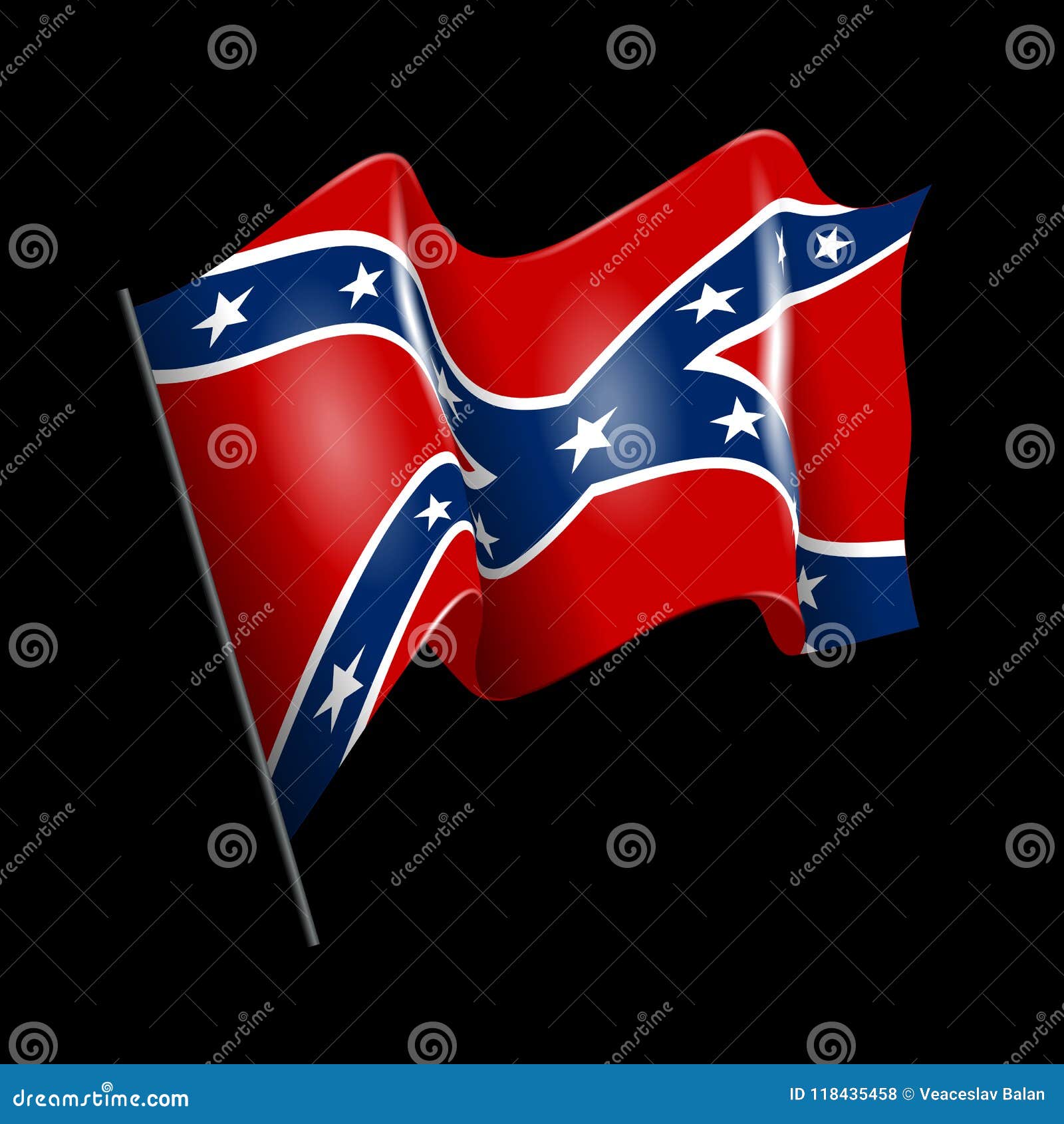 Download Waving Confederate American Flag. Isolated On Black. Stock ...