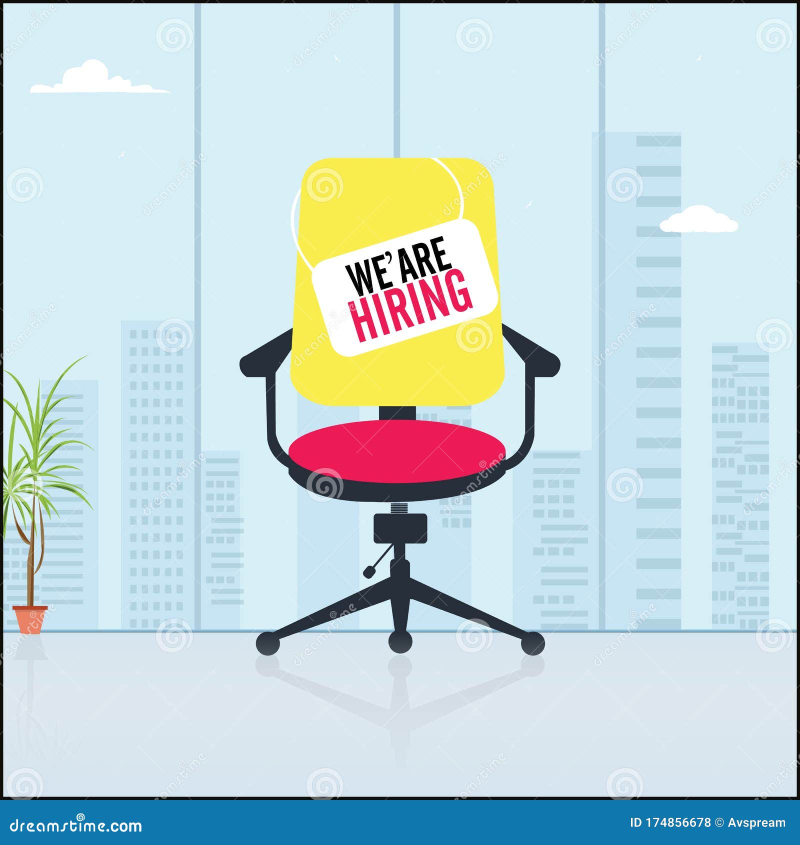Hoveniacis Composition with Office Chair and A Sign Vacant.Business Hiring Recruiting Concept.Vector USA,Decor Poster Recruitment for Office 12x8in