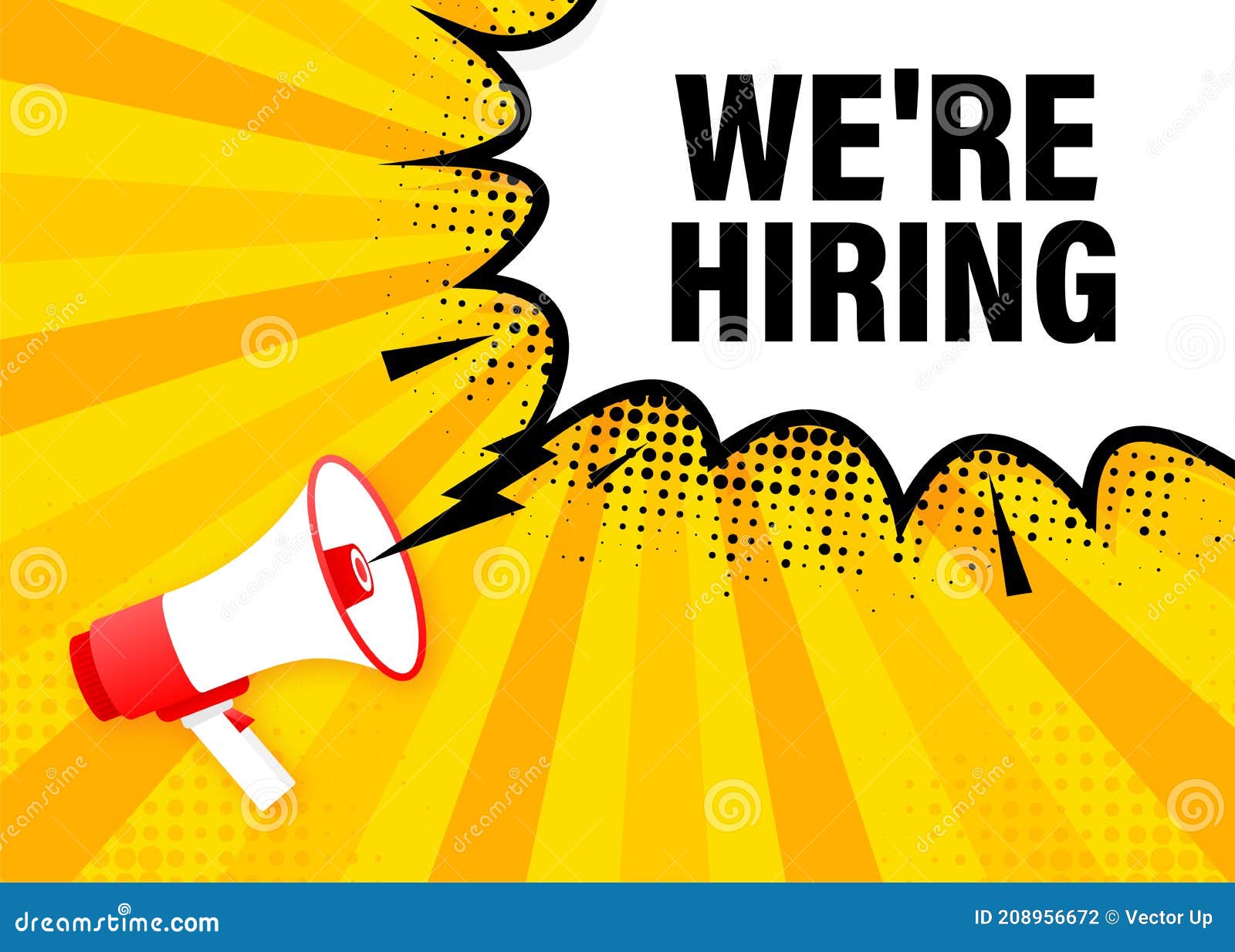 we are hiring megaphone yellow banner in flat style.  .