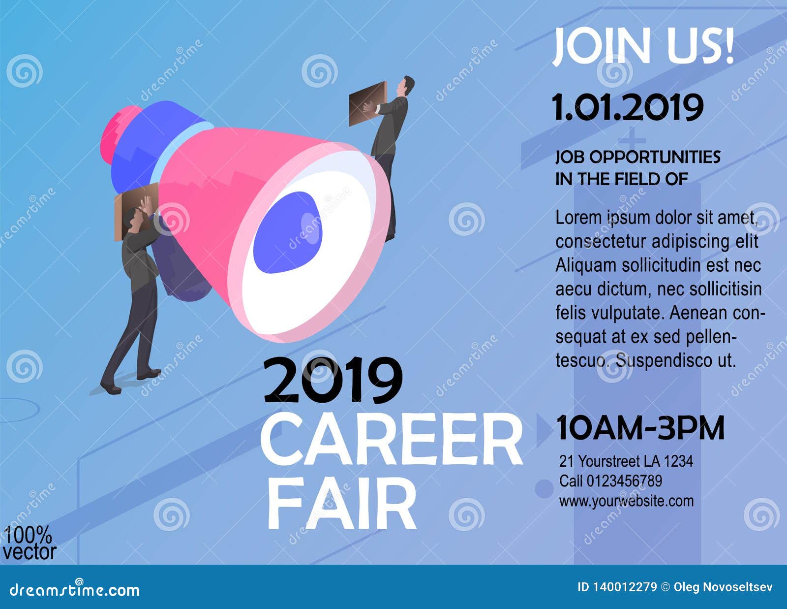 Hiring Recruitment Isometric Design Poster or Flyer with Speaker Intended For Job Fair Flyer Template Free