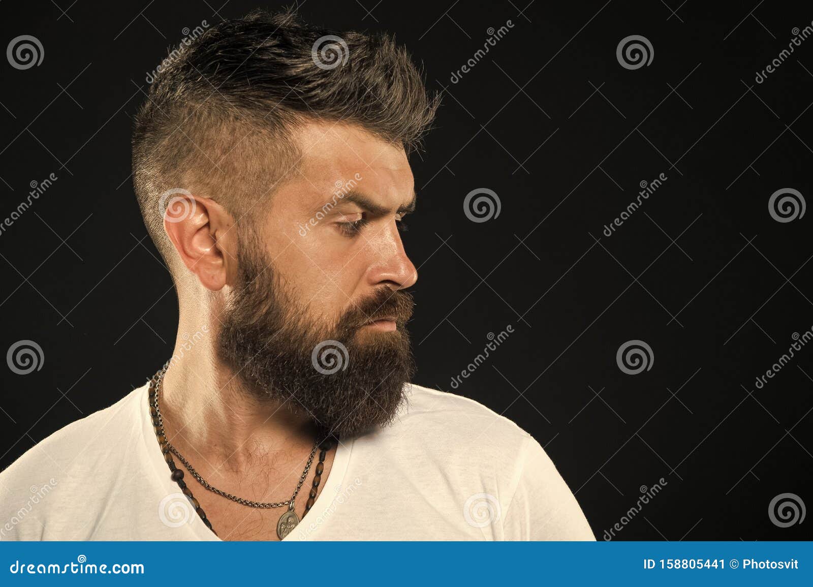 His Beard is Styled Appropriately. Brutal Hipster with Textured Beard Hair  on Black Background Stock Image - Image of shape, bushy: 158805441