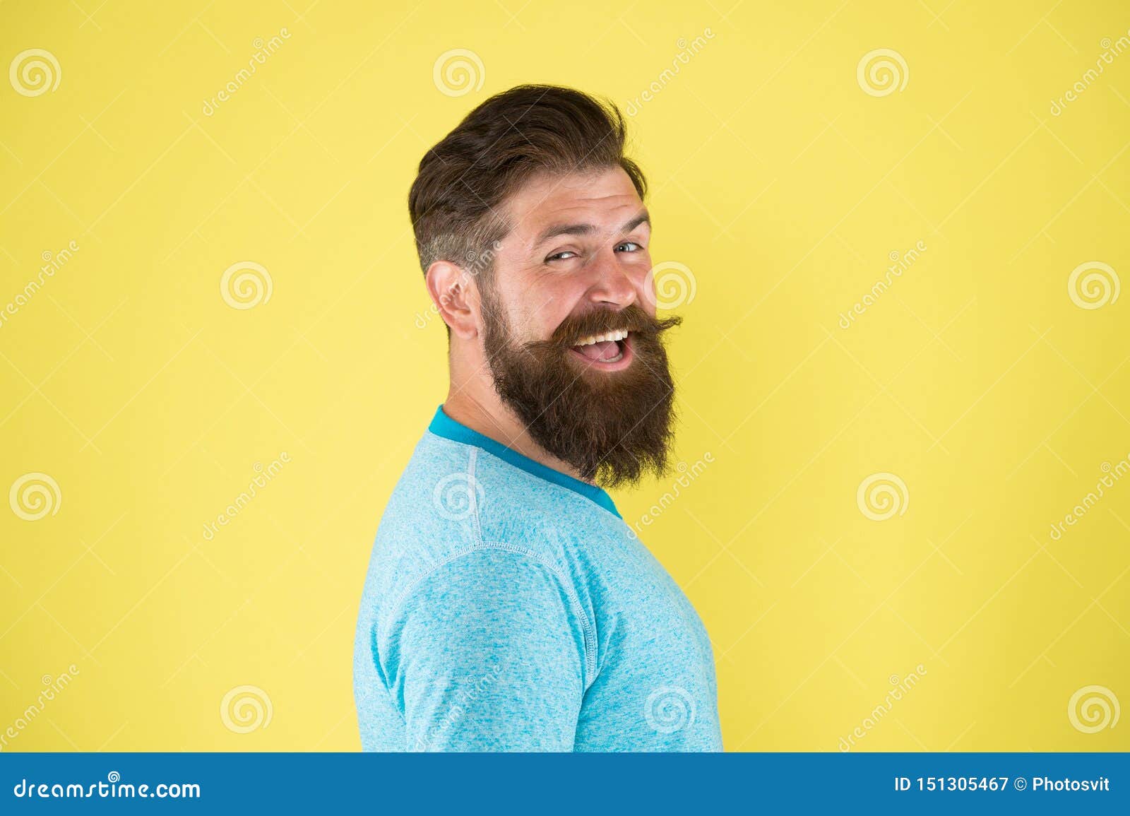 His Bearded Hair Looks Styled. Bearded Man Smiling on Yellow Background ...