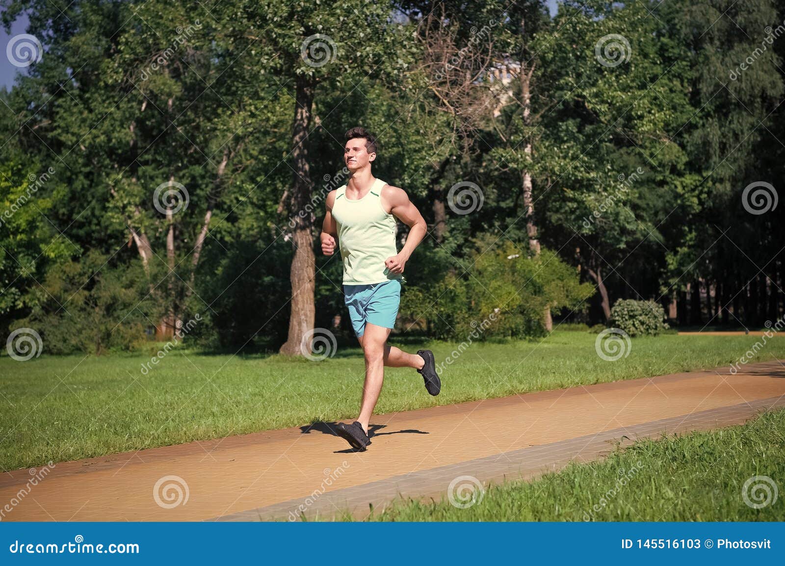 His Best Speed Man Jogger Run In Park Sunny Day Nature Background Man