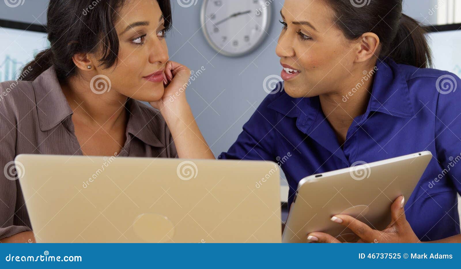 Hispanic and Black Women at Work in Business Office Stock Image Image