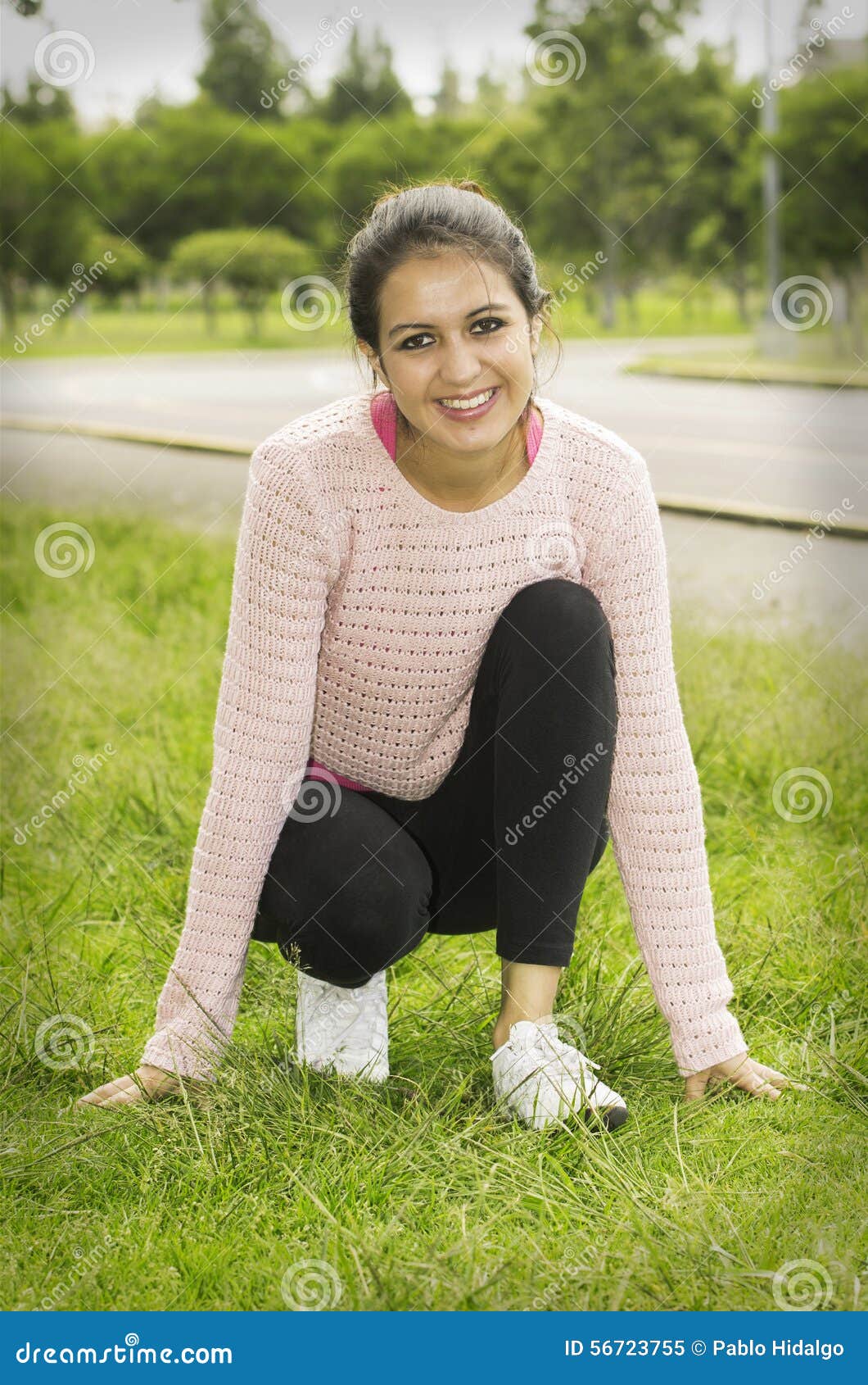 Hispanic Model in Park with Yoga Clothes Stock Image Image