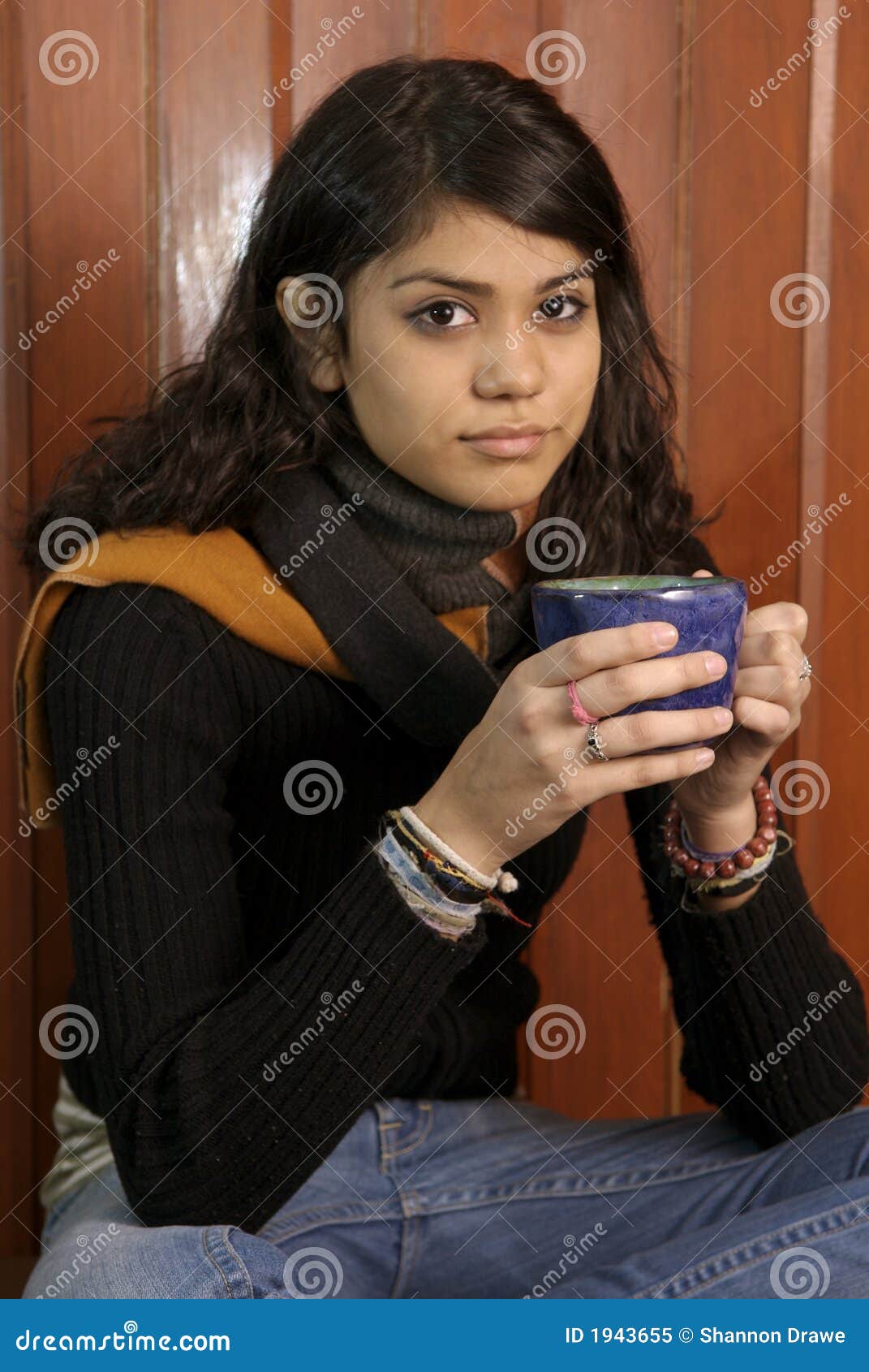 Hispanic Female Drinks Coffee Stock Image Image of education, teenage