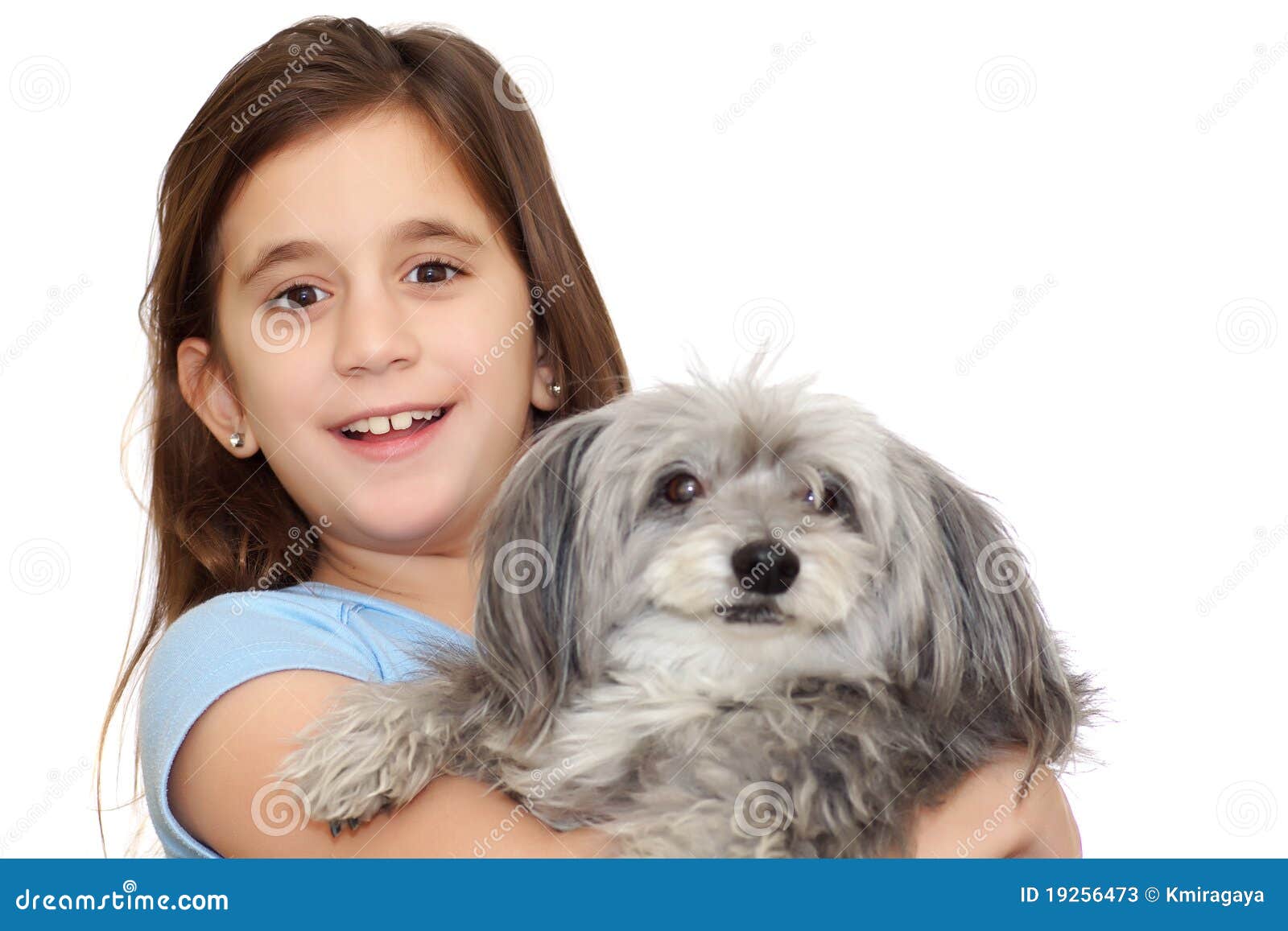 Hispanic Girl Hugging Her Dog Isolated on W Stock Image - Image of ...