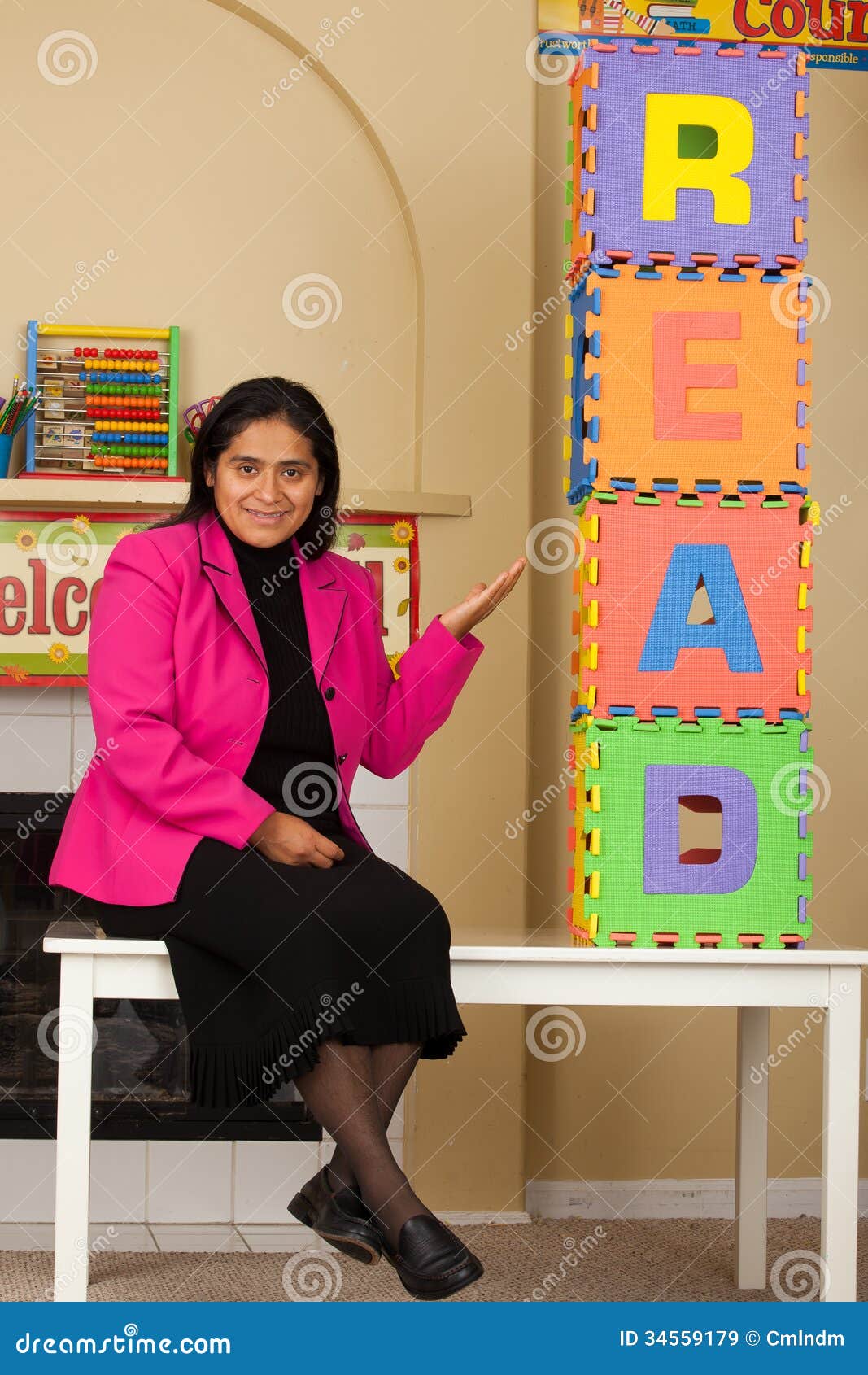 Hispanic Teacher Promoting Reading Stock Image Image of school, woman