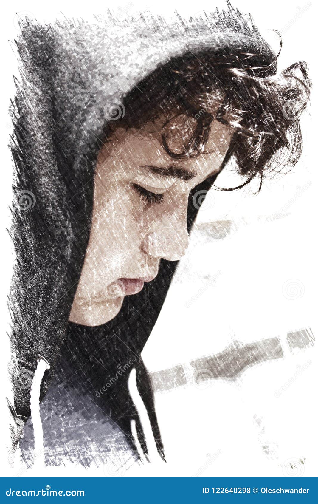 Depression Ado Triste Dessin Triste Hispanique Préoccupé Triste 13 Années D'adolescent D'écolier Portant Une Pose De Hoodie Extérieure - Impression De Dessin Photo stock - Image du rétro, découragé: 122640298