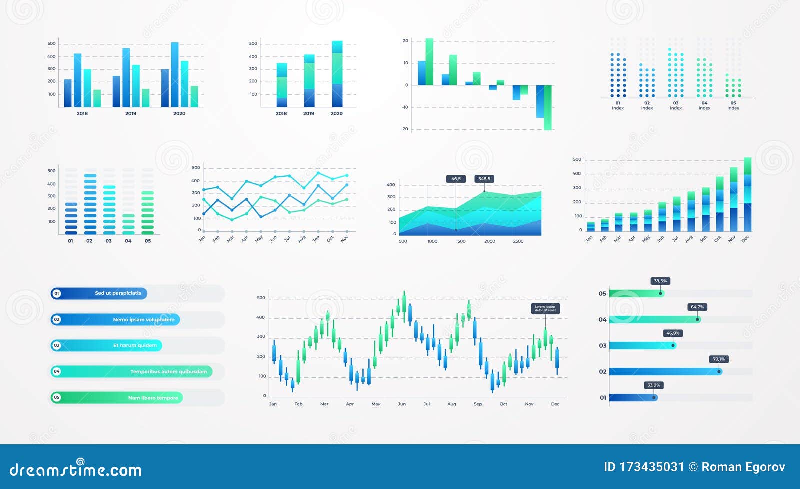 histogram charts. business infographic template with stock diagrams and statistic bars, line graphs and charts for