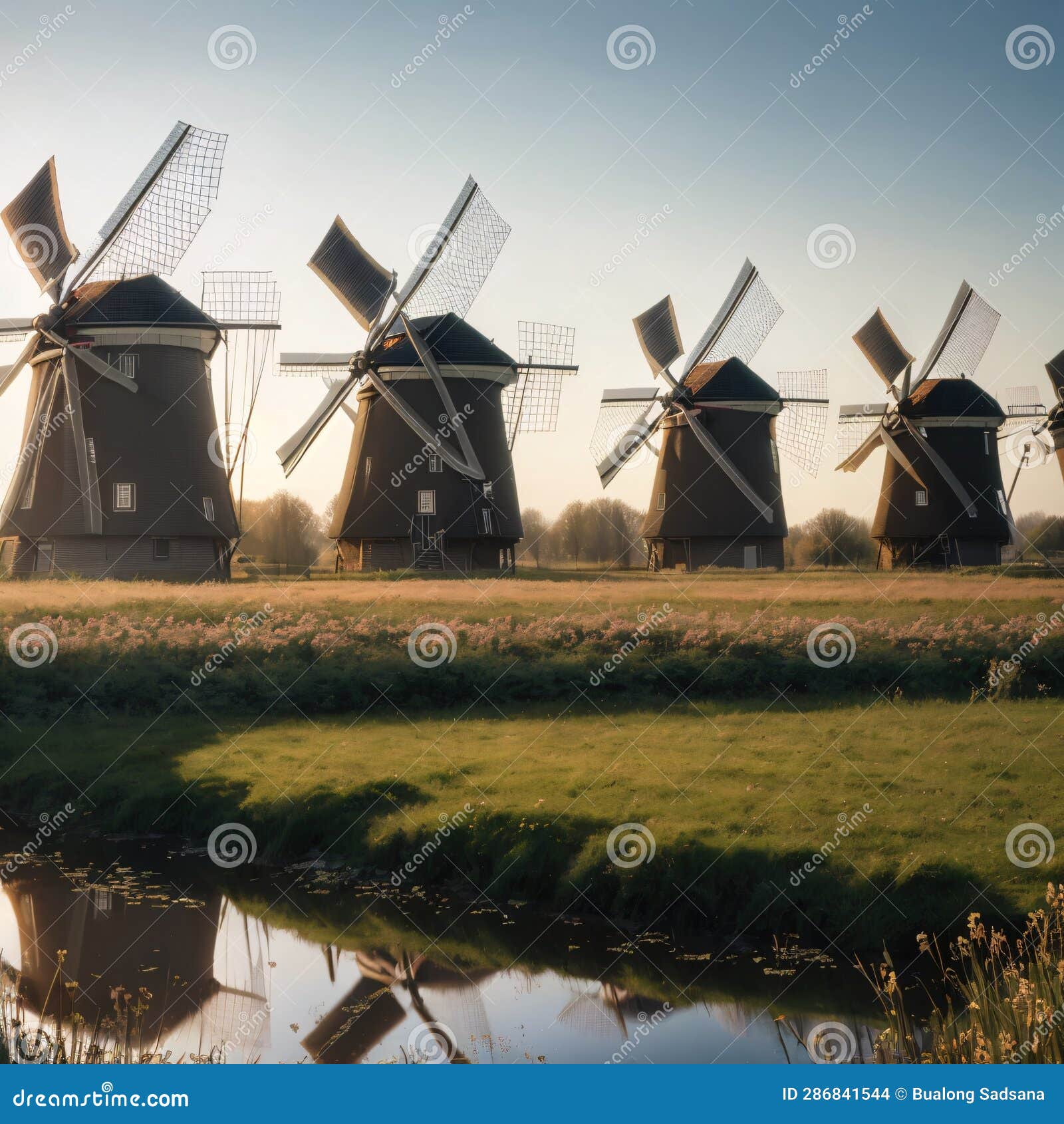 historians dutch windmills near rotterdam. made with generative ai