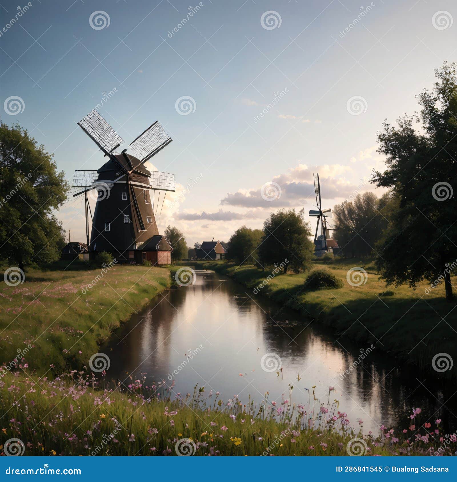 historians dutch windmills near rotterdam. made with generative ai