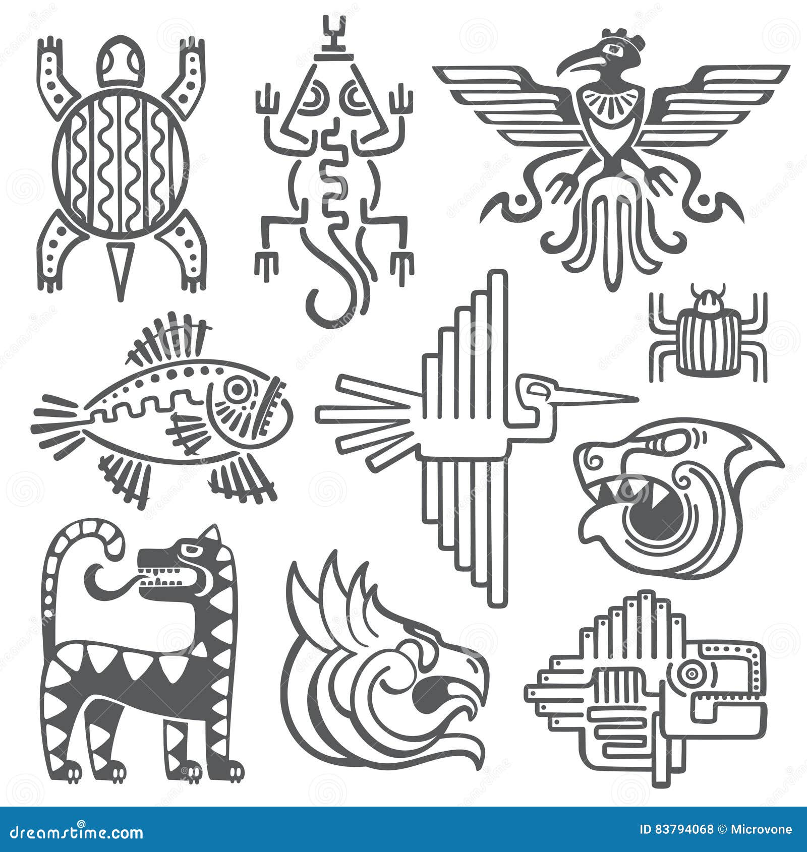 historic aztec, inca  s, mayan temple pattern, native american culture signs