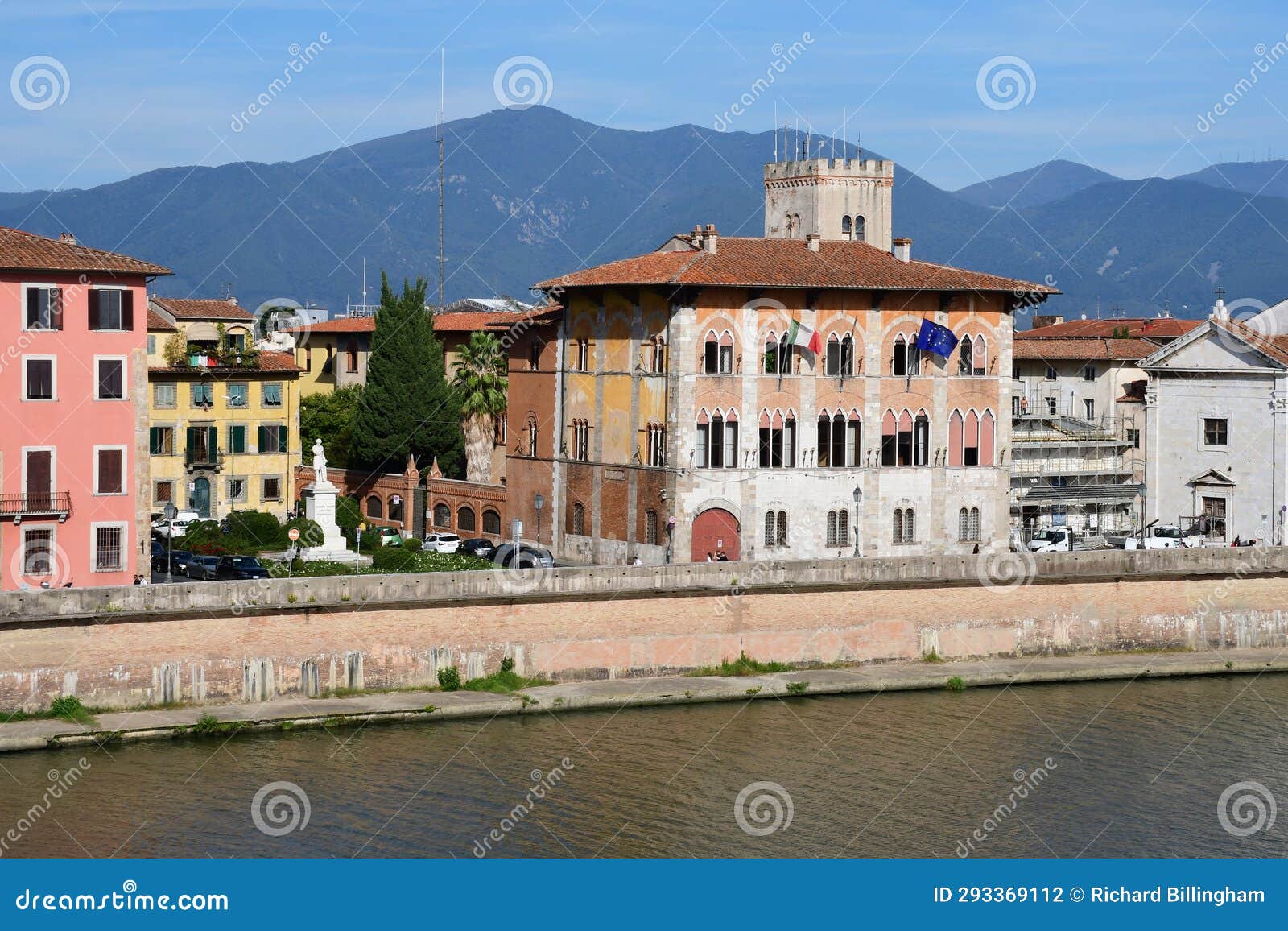 historic buildings by river arno, pisa, tuscany, italy